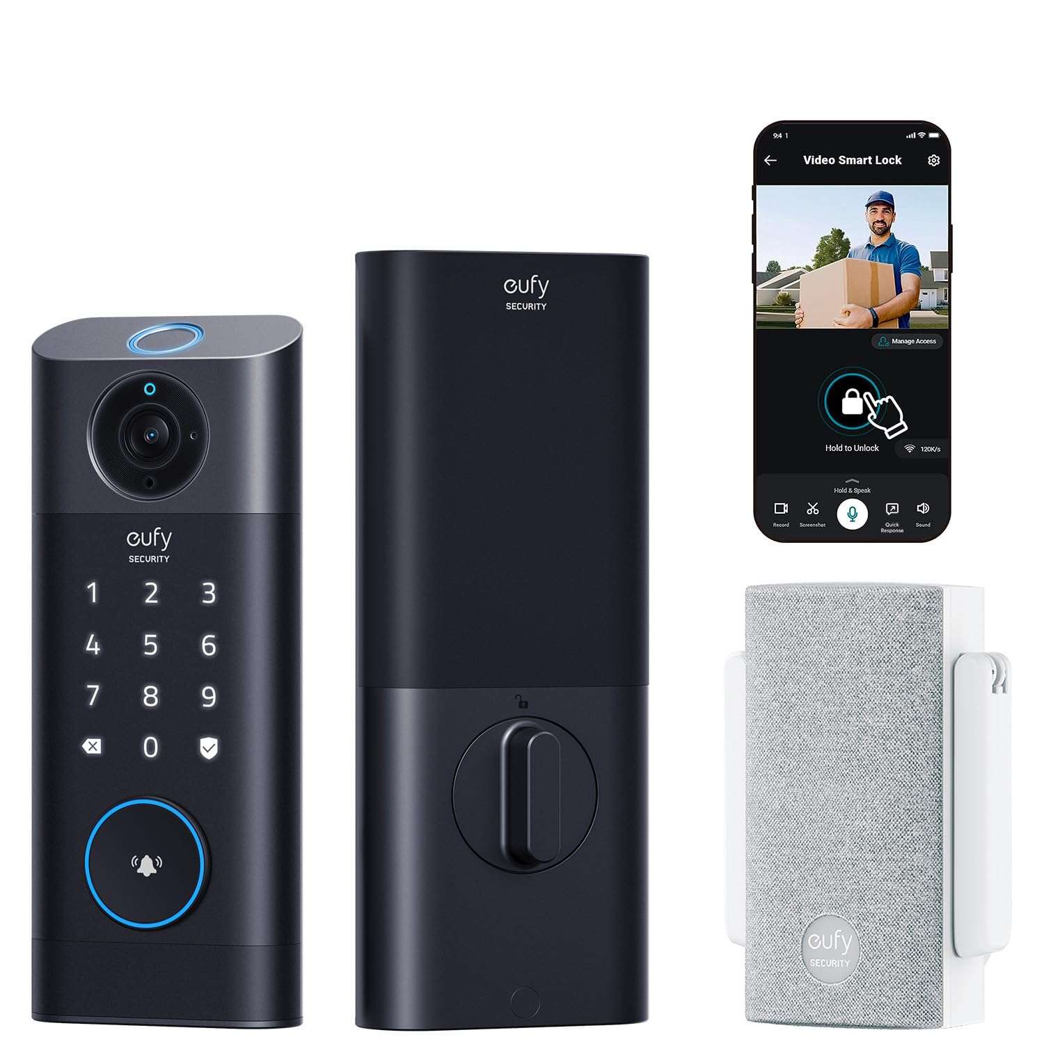 eufy Video Smart Lock S330, 3-in-1 Camera+Doorbell+Fingerprint Keyless Entry Door Lock, Smart Wi-Fi Deadbolt for Front Door, App Remote Control, No Monthly Fee, SD Card Required, Chime Included 1