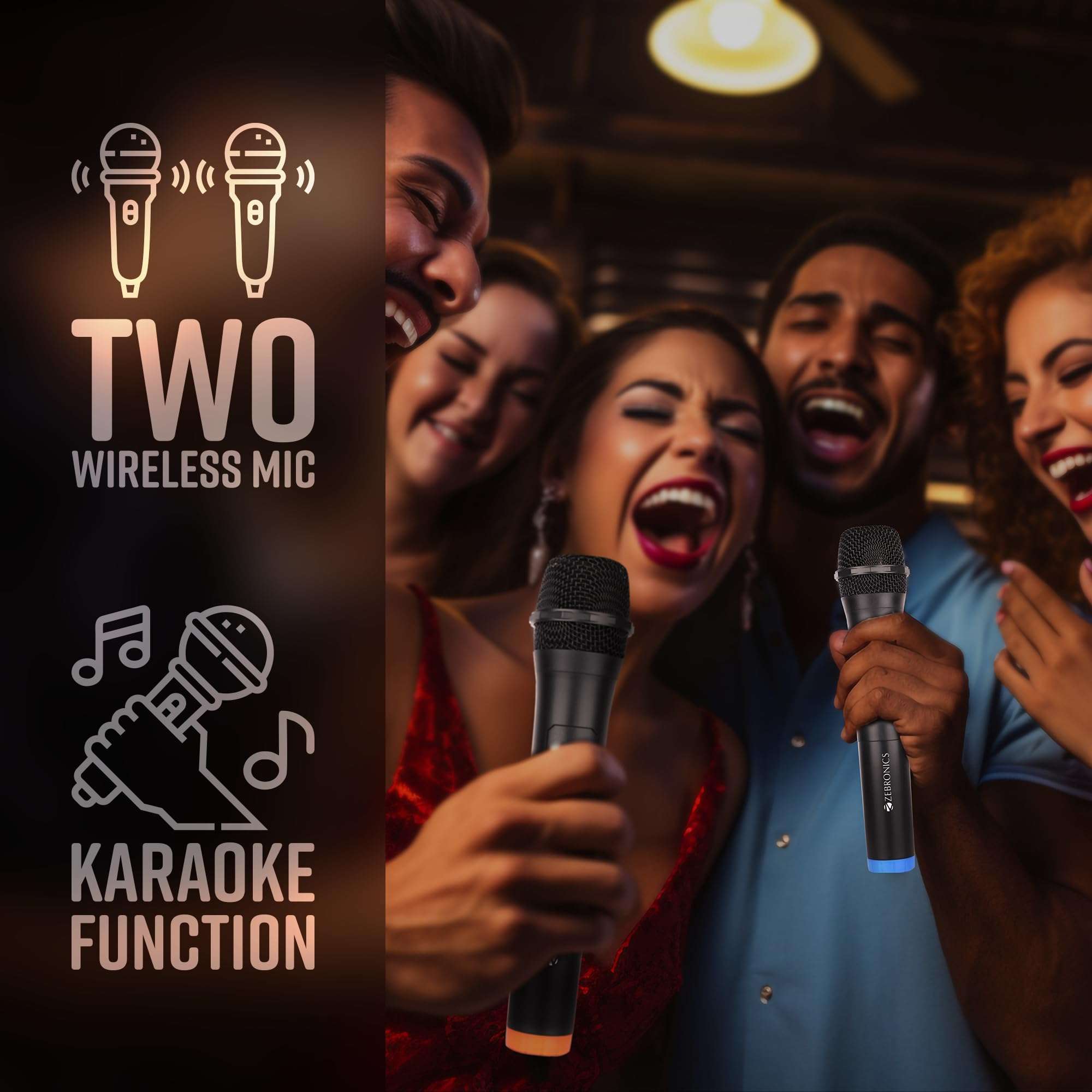 ZEBRONICS Octane Trolley Party DJ Speaker, 48 Watts, Supports Dual Bluetooth, Dual USB, mSD, AUX, Karaoke Function, Two Wireless Mic, DJ Mixer Control, 5 Band Equalizer 4