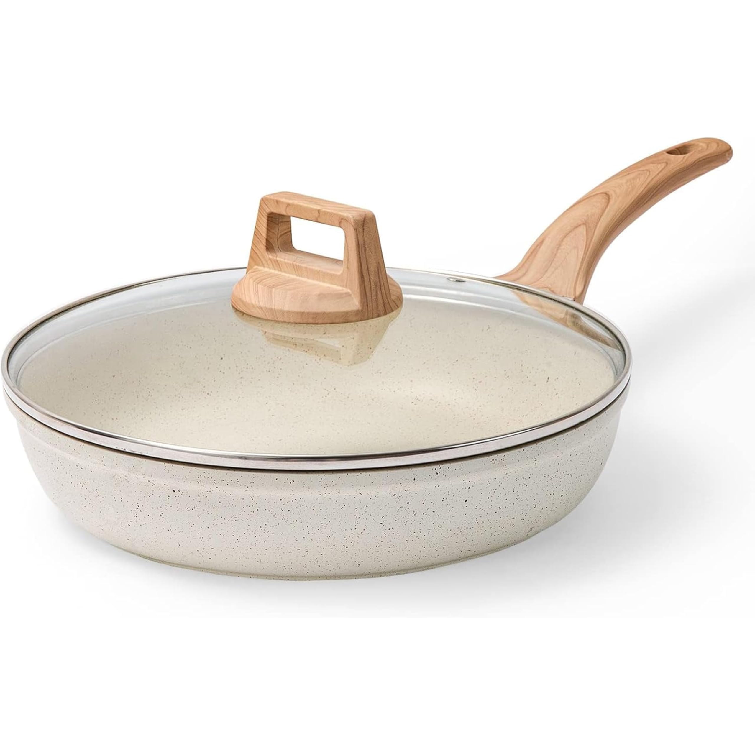 Homero Non Stick Maifan Frying Pan with Lid, Non Stick Pan with Non-Toxic Coating, Granite Skillet with Anti-Scald Handle, Omelet Pans, Egg Pan Cookware, PFOS & PFOA Free (26cm, Maifan Stone)