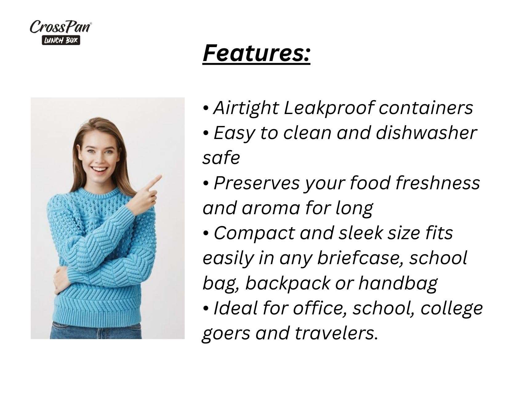 CrossPan Smart Stainless Steel 4 Container Lunch Box with 750 ml Stainless Steel Water Bottle 4