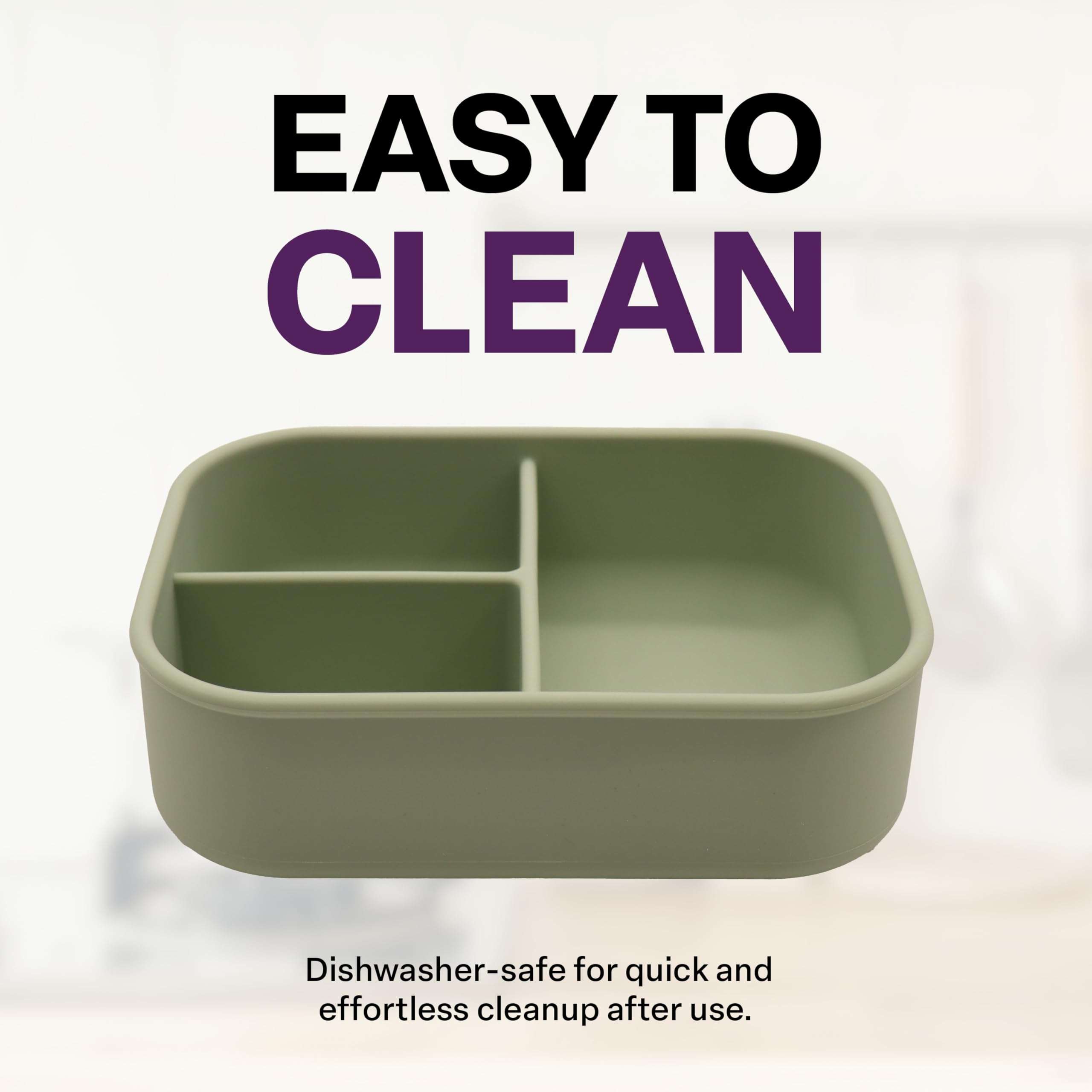 A-to-Z Supply Silicone Bento Box, 3 Compartments, BPA-Free, Leak-Resistant, Dishwasher and Microwave Safe, Perfect for Work, Travel & Meal Prep, (Green) 5