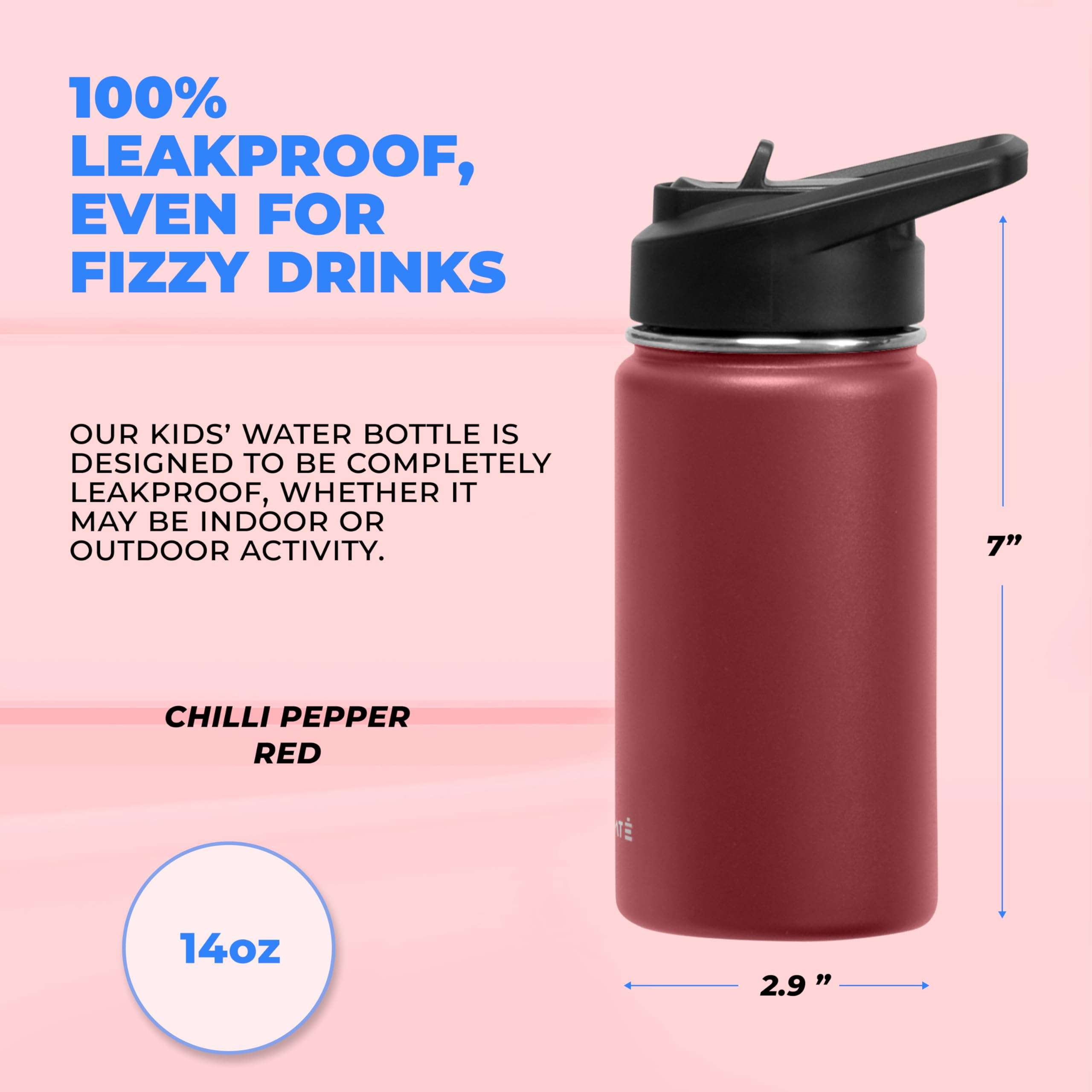 Hydrate Kids Stainless Water Bottle - Small Insulated Water Bottle for Kids - Spill Proof Lid - Double Wall Insulation for Cold & Warm Drinks - Kids Flask Water Bottle - Chili Pepper Style - 14oz 4