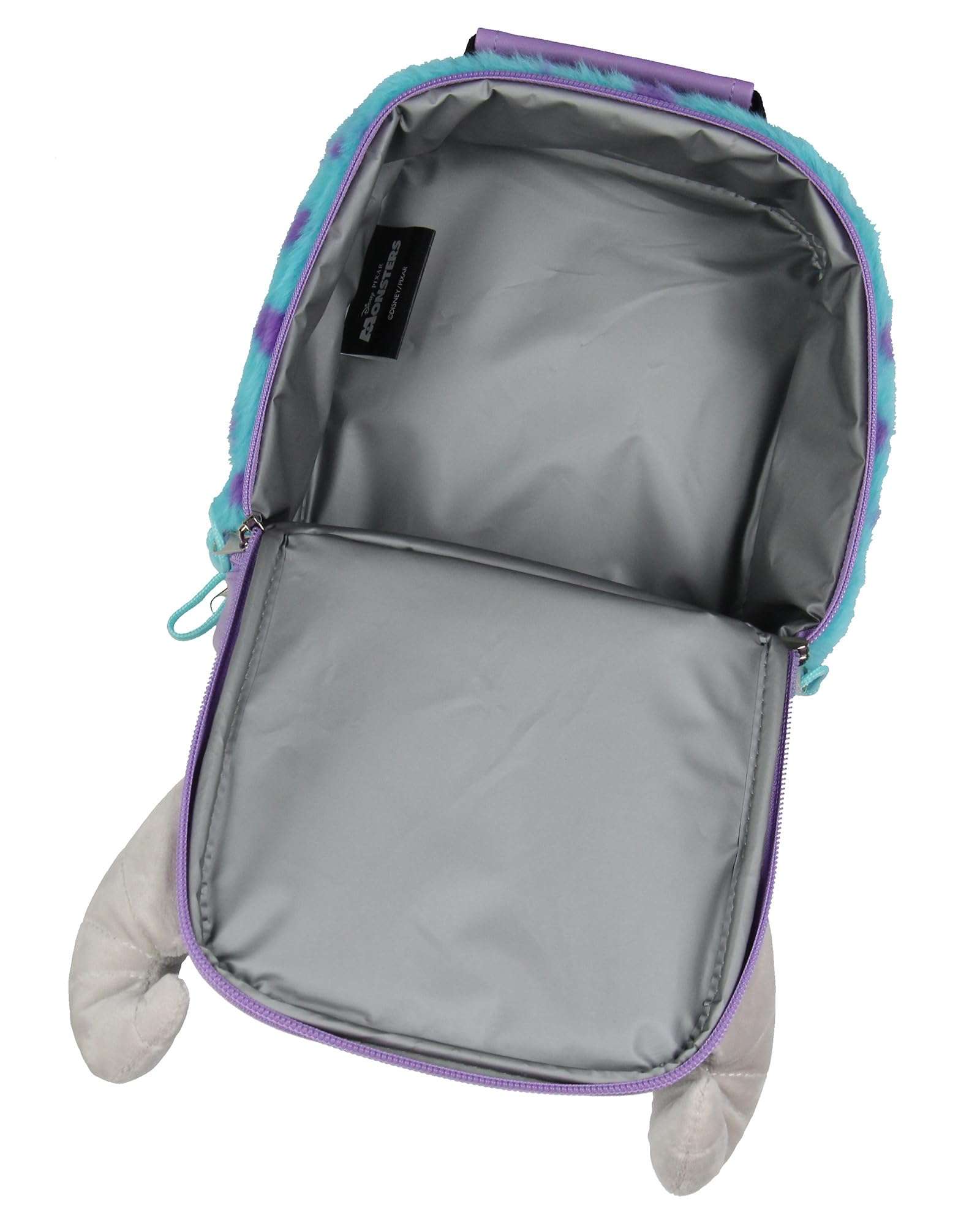 Disney Monsters Inc Plush Fuzzy Fur Sulley Embroidered Face 3D Horns and Eyebrows Insulated Dual Compartment Lunch Box 4