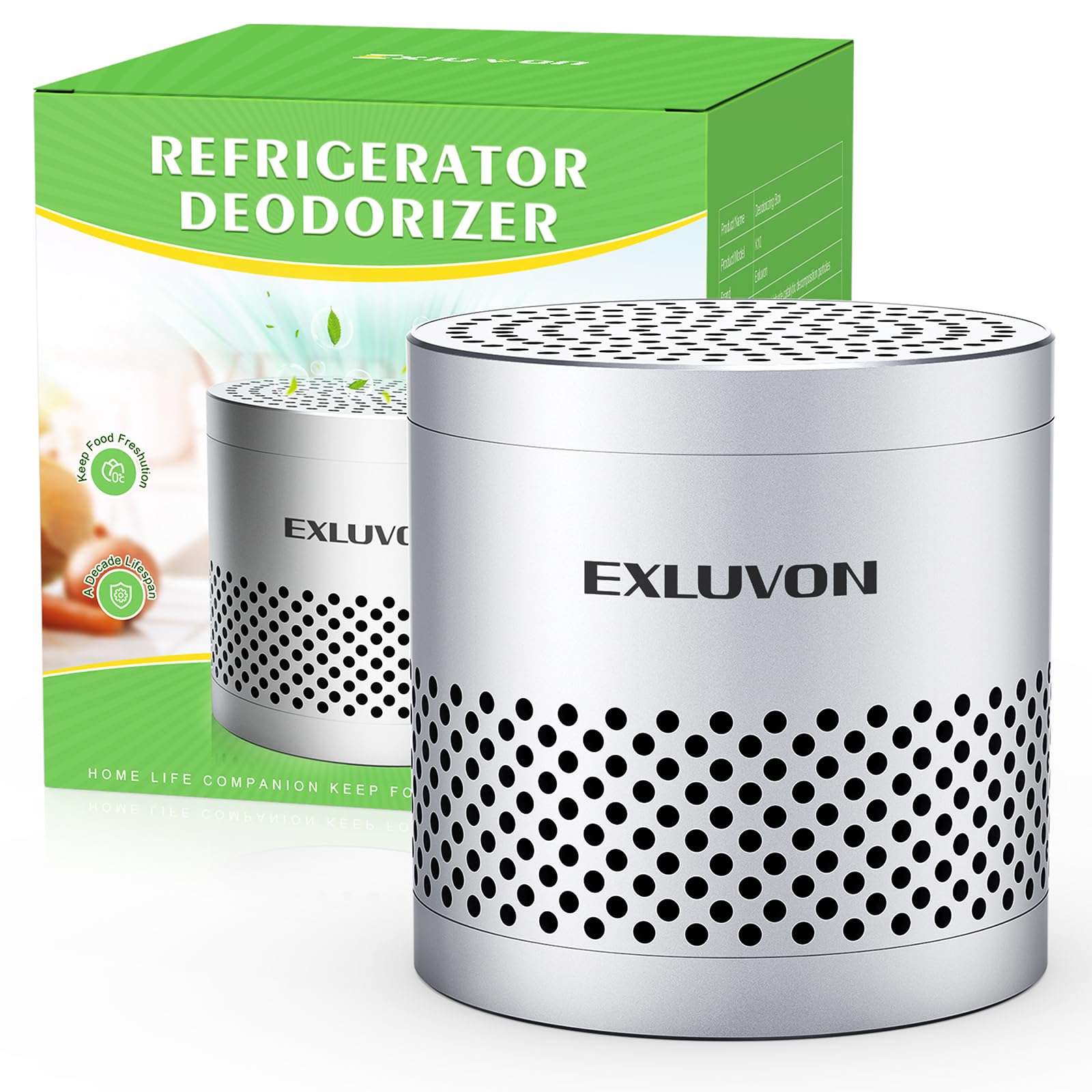 Exluvon Fridge Deodorizer, Lasts for 10 Years Refrigerator Deodorizer Odor Eliminator,Travel Size Air Purifiers, More Effective Than Baking Soda Bamboo Charcoal Air Purifying Bag, Silver 1