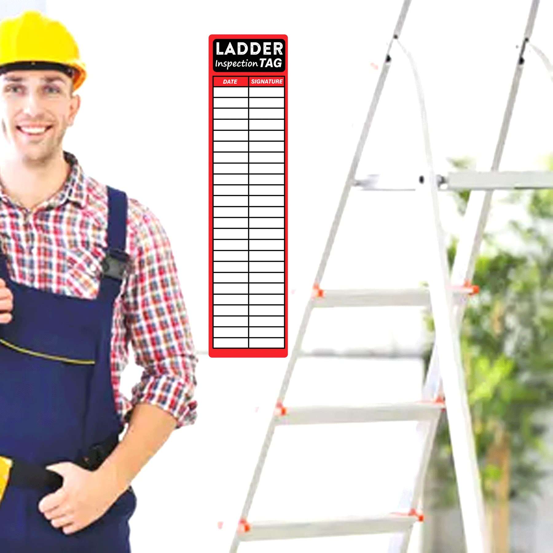 Ladder Inspection Labels 100 Pcs Safety Stickers for Ladders 8.5 x 2 Inch Red Safety Inspection Tags Stickers Vinyl Maintenance Labels Ladder Inspection Tags for Industrial 2