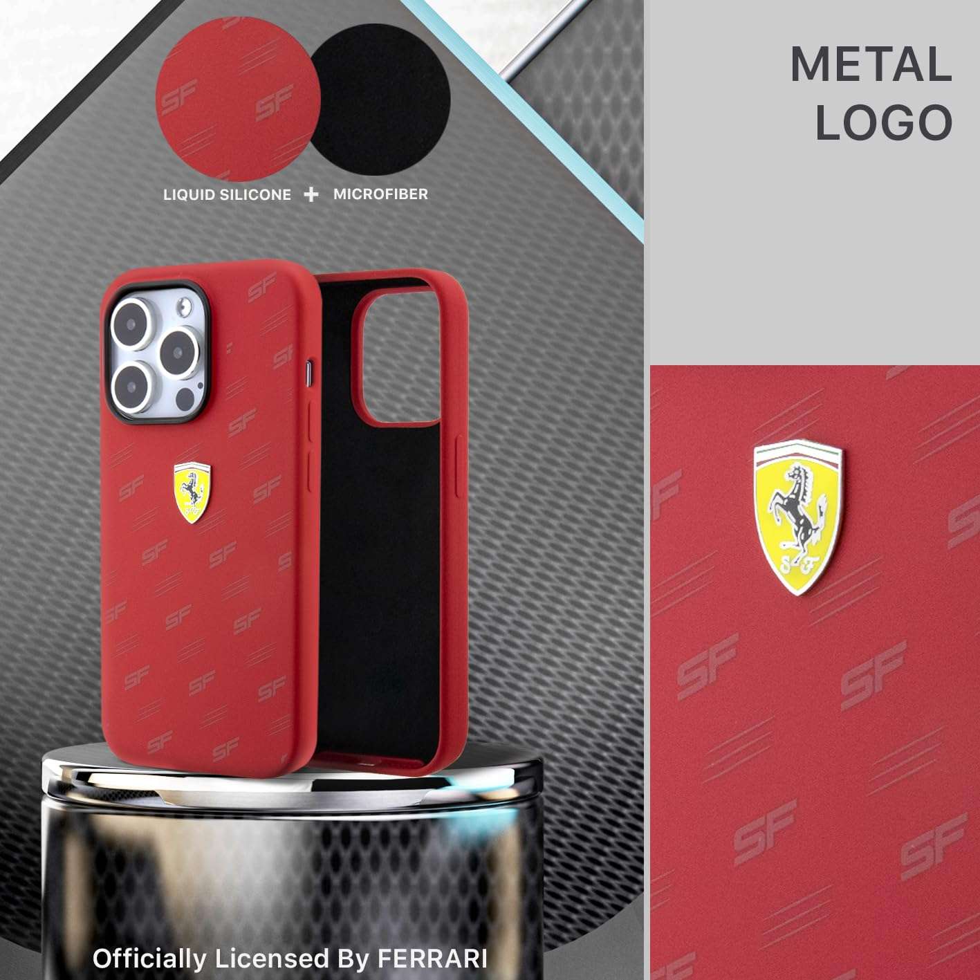 CG MOBILE Ferrari Phone Case Compatible with iPhone 15 Pro Max in Red All-0ver SF, Silicone Smooth, Anti-Scratch, Smooth Protective Case with Easy Snap-on, Shock Absorption & Signature Logo 3