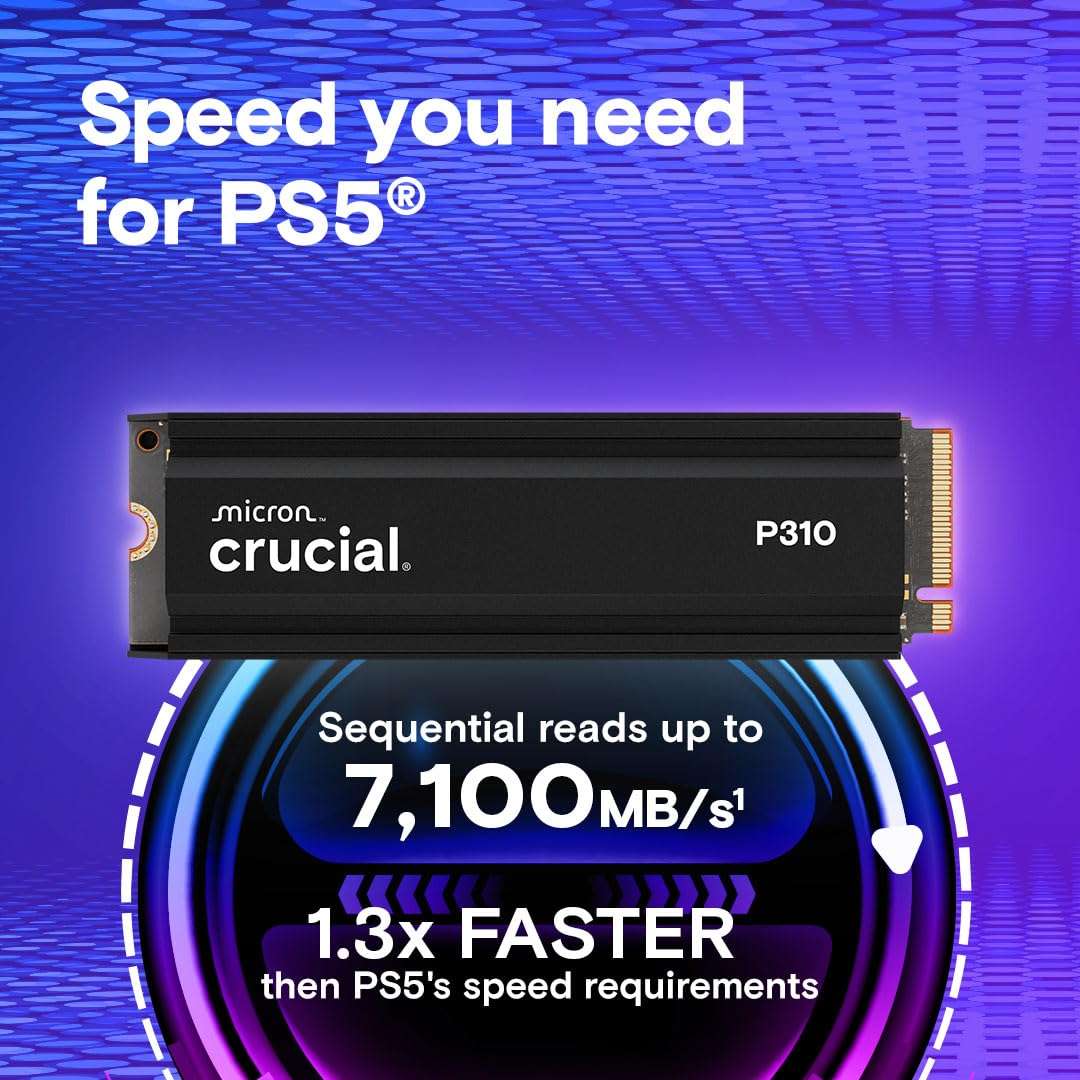 Crucial P310 2280 1TB PCIe Gen4 NVMe Gaming PS5 SSD with Heatsink, Up to 7,100MB/s, PlayStation5, Laptop & Desktop (PC) Compatible, Solid State Drive - CT1000P310SSD5-01 3