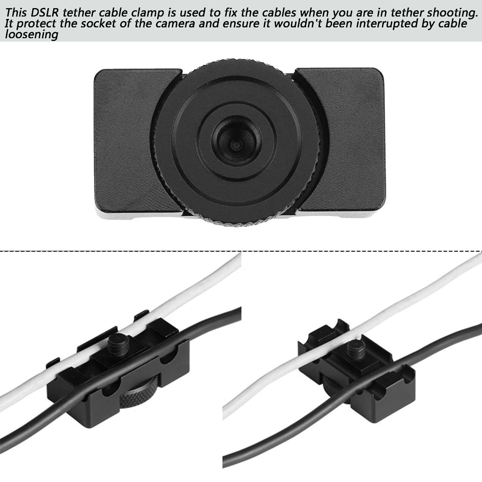 Richer-R Cable Clamp,Aluminum Alloy Tether DSLR Camera Digital Cable Lock Clip Clamp Protector,Black 3