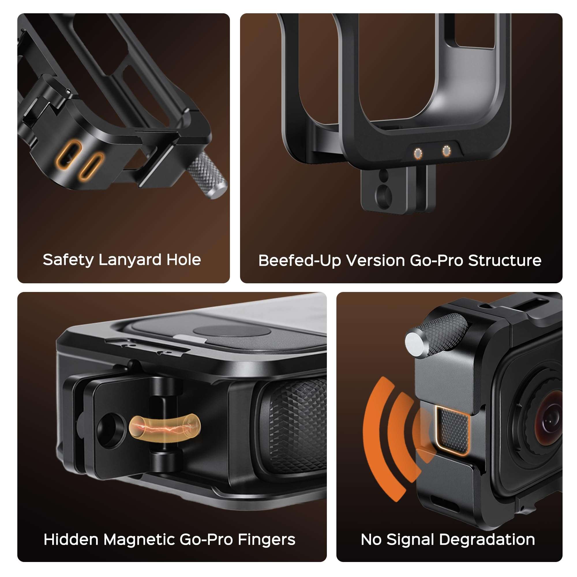 AMAZEAR Metal Protective Case for Insta360 X4 Air Accessories, Insta 360 X4 Air Multifunction Utility Frame Aluminum Cage with Stronger Construction, Various Expansion Mounts, Metal Black 6