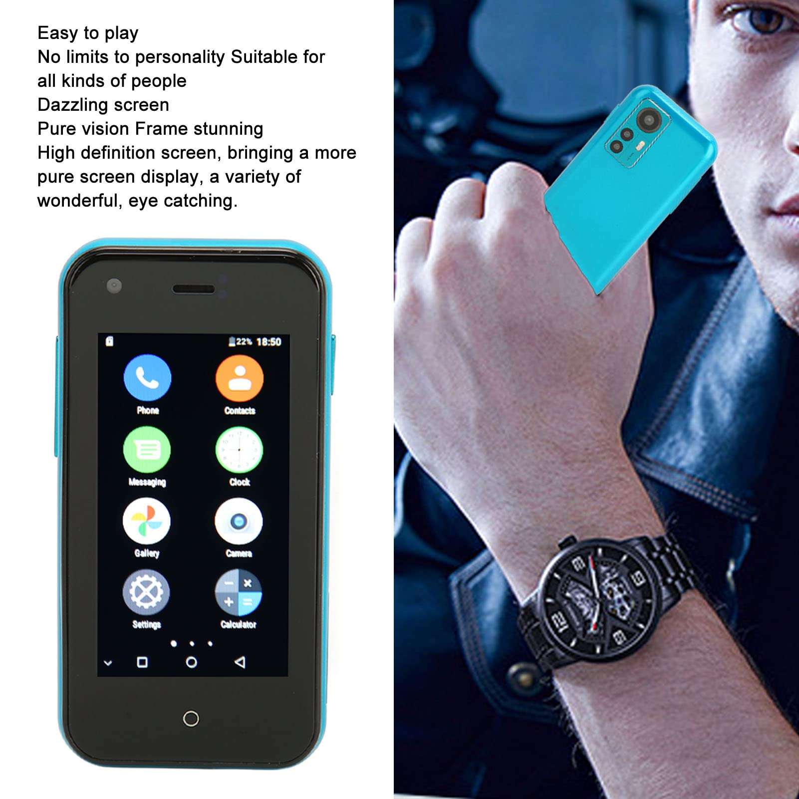 3G Mini Smartphone, MTK6580 CPU 2.5 Inch Soyes D18 Mini Mobile Phone for Home (Blue Rose) 5