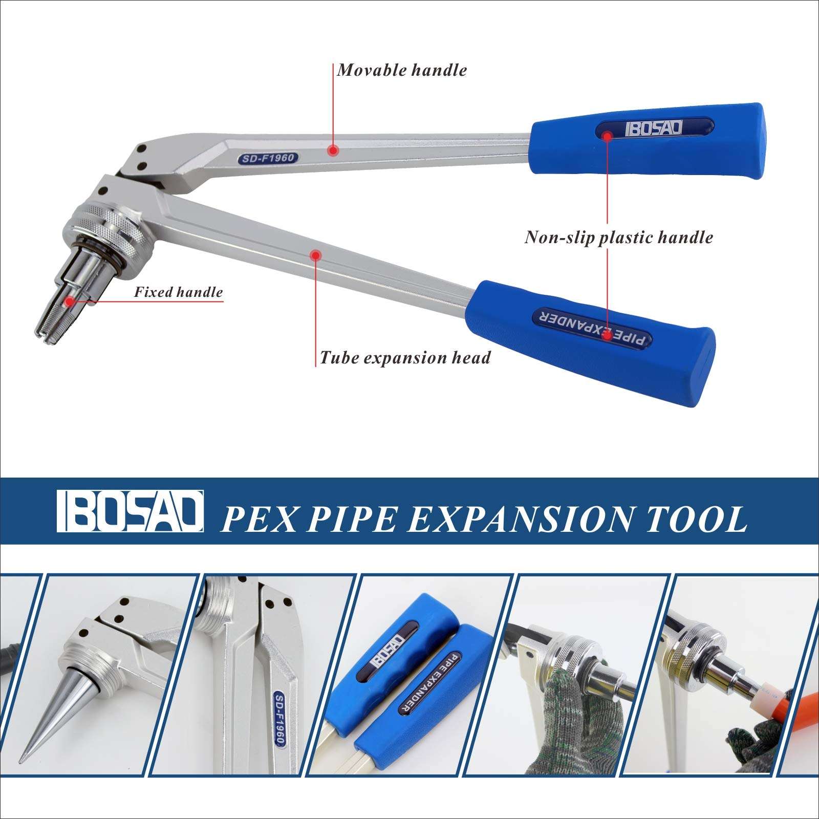 IBOSAD Manual PEX Pipe Expander Tool Kit with 1/2,3/4,1 Expansion Heads for Propex Expansion suit Propex Wirsbo Uponor Meets ASTM F1960 Standard PEX Coupling Fitting Radiant Heat 5