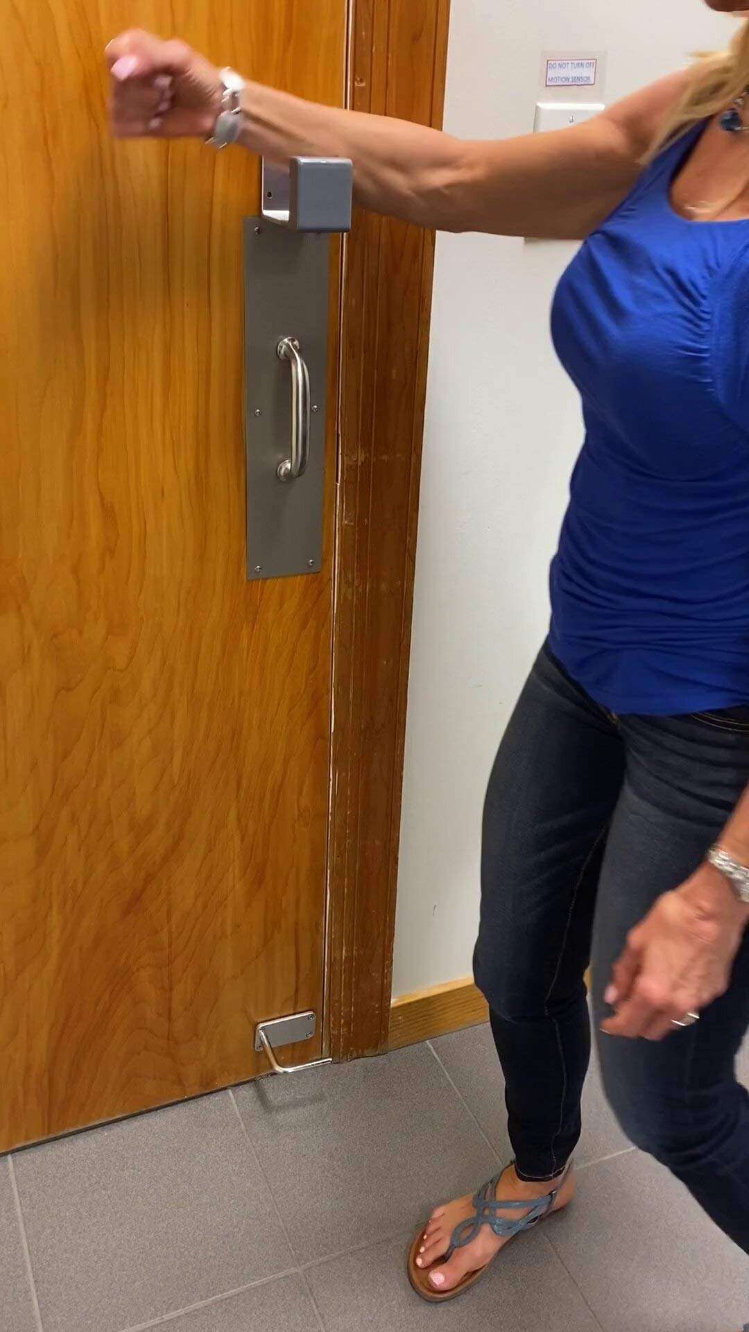 Sanitary Solutions Hands-Free Door Opener, Arm Door Pull (Rubber) Touchless. Sanitary Method for Opening Office and Bathroom Doors, Silver Aluminum and Grey Rubber 6