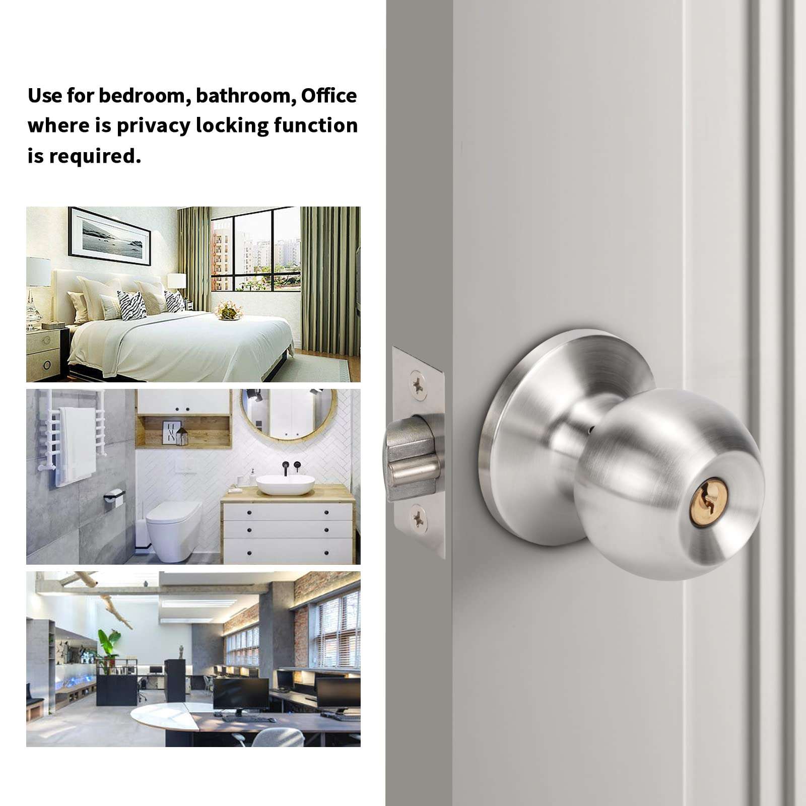 GOLDSEED Door Knob with Lock, Exterior Door Knob for Bedroom/Bathroom or Office, Door Lock with Key for Right/Left Handed Doors (Satin Nickel) 2