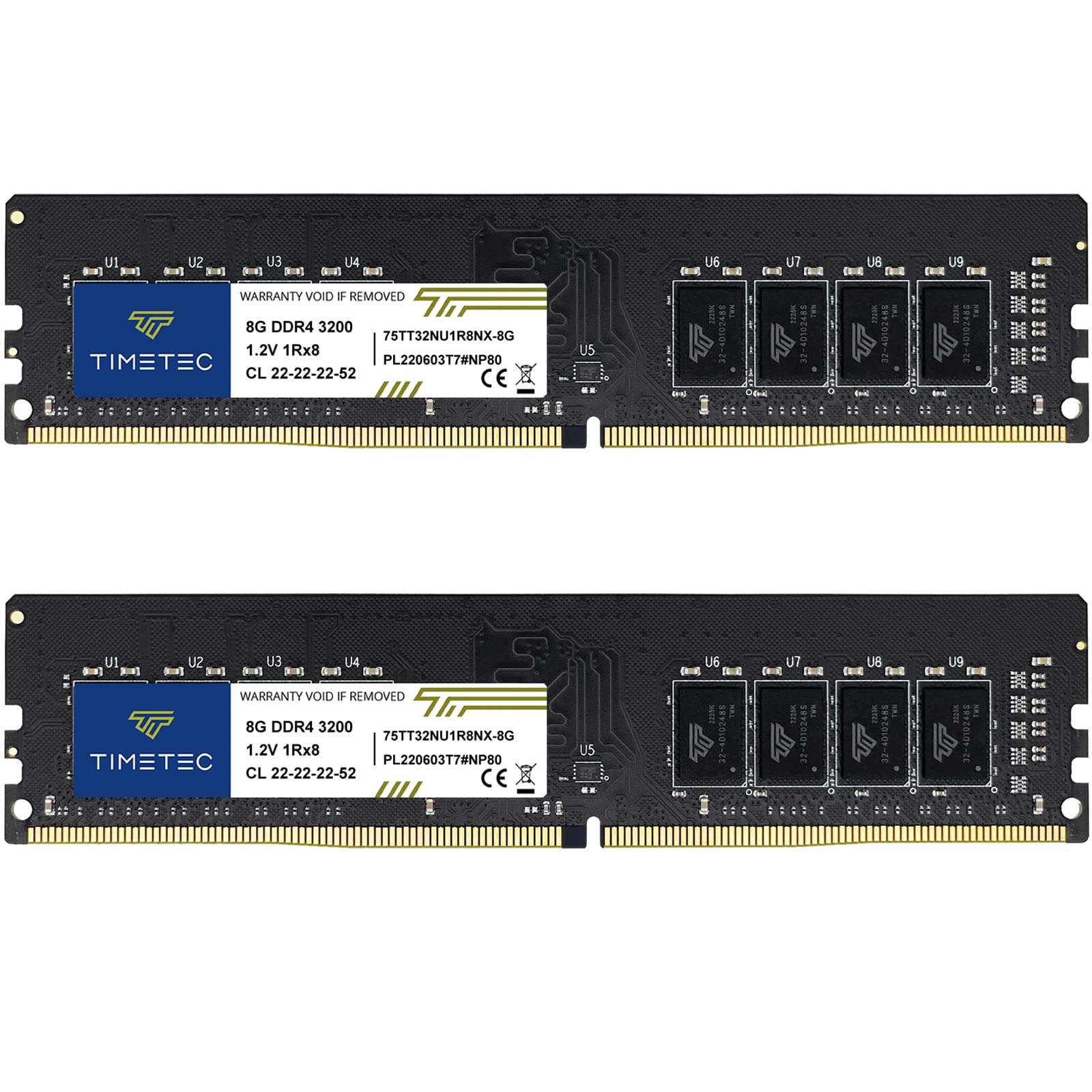 Timetec 16GB KIT(2x8GB) DDR4 3200MHz (or 2933MHz or 2666MHz) PC4-25600 Non-XMP CL22 1.2V Non-ECC Unbuffered 1Rx8 Single Rank 288 Pin UDIMM Desktop PC Computer Memory RAM Module Upgrade 1