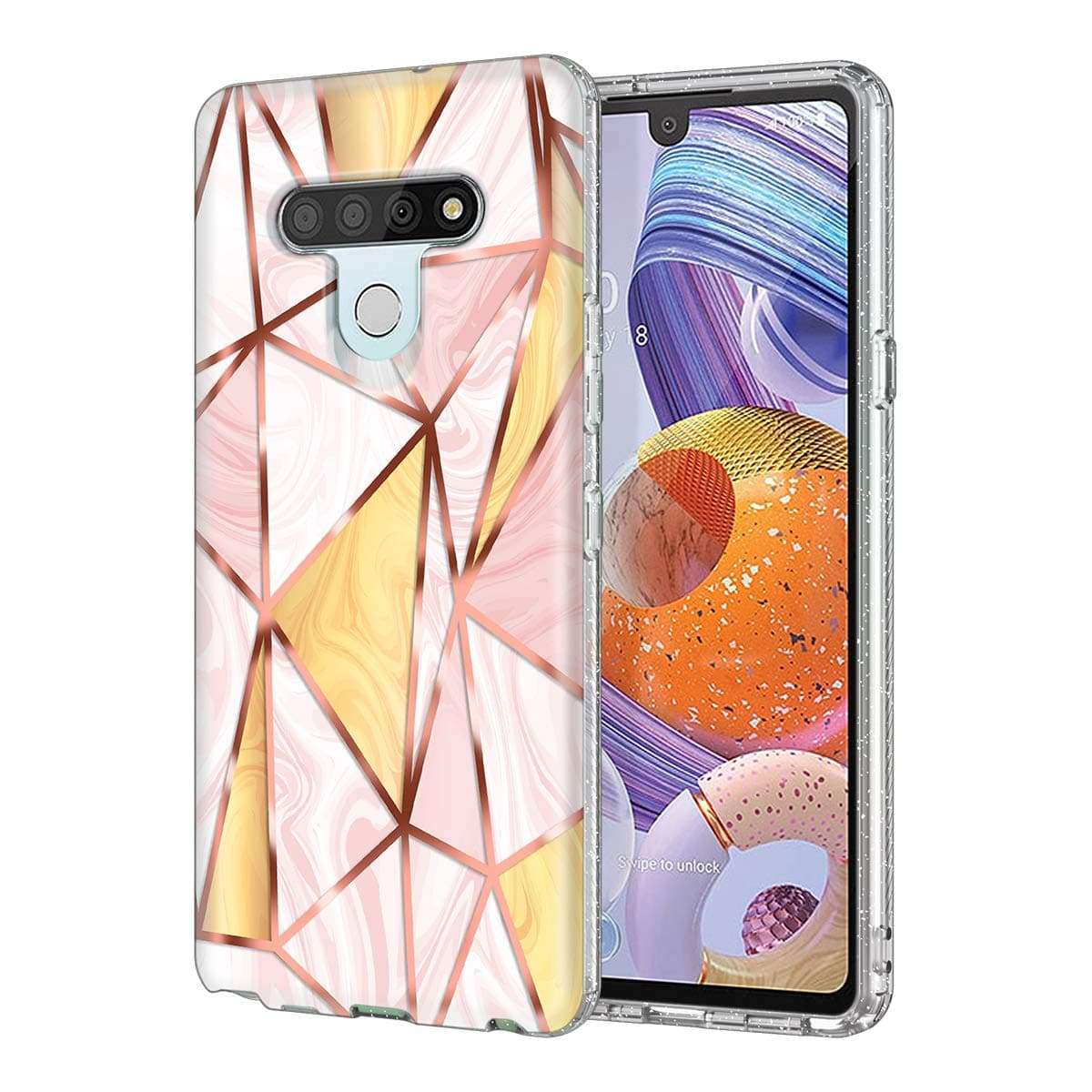 Lamcase for LG Stylo 6 Case Crystal Clear Sparkly Glitter Shiny Soft Flexible TPU Slim Fit Hybrid Drop Protection Tough Rugged Shockproof Cover Case for LG Stylo 6, Glitter Marble/Rose Gold 1