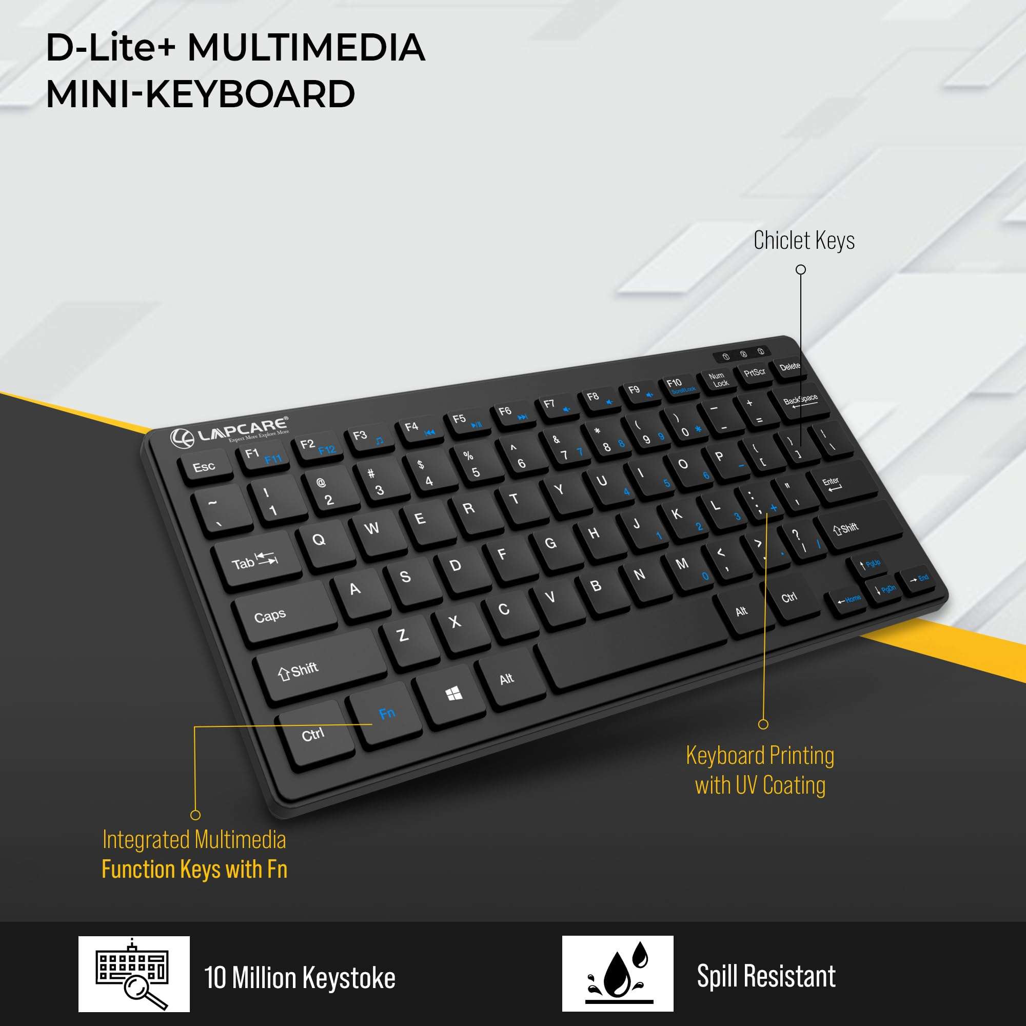 LAPCARE D-lite Plus Wireless Keyboard with 2.4 GHz & 10 M BT Range &78 Keys, 8 Million Key Life, Minimalist Design,Compatible Window98, ME, 2000, XP, Windows VISTA/7/8/10,Linux (D-Lite + BLK) 6