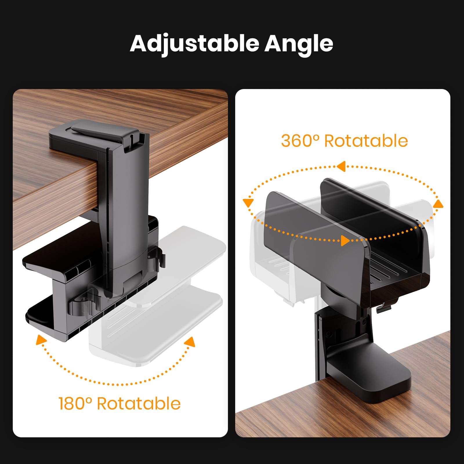 Power Strip Desk Clamp Holder 360° Adjustable Clamp for Under-Desk Cable Management Anti-Scratch Desk Mount Fits Power Strips Desk Edge No-Drill Clamp for Office, Home (Power Strip Not Included) 6