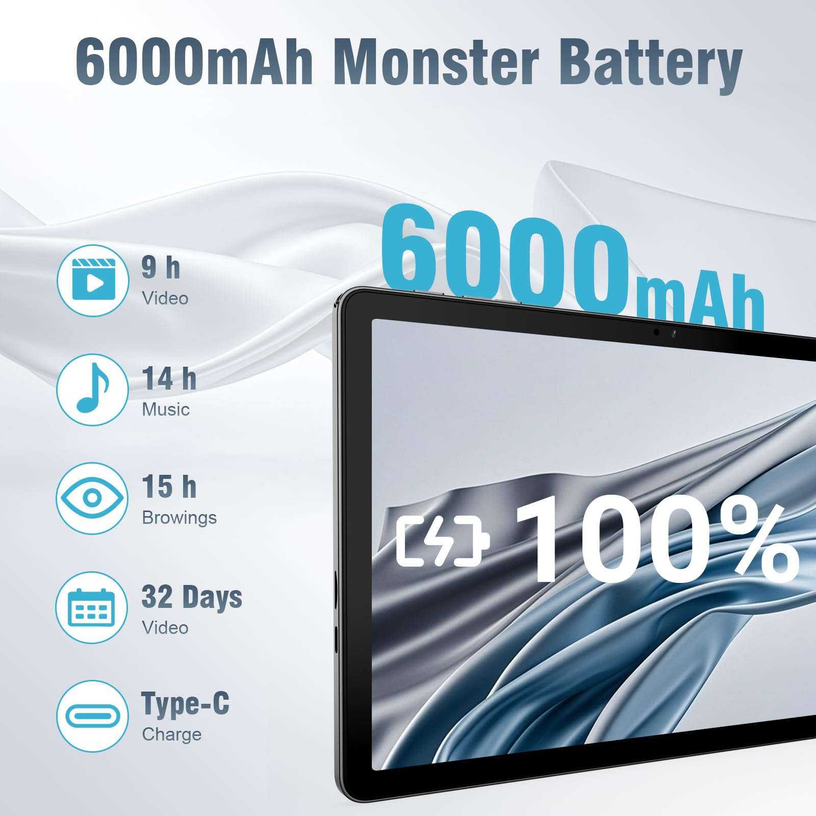 DigiLand Tablets,10.1" Android Tablet with Octa-core Processor 10GB RAM+64GB ROM(Support Expand TF) 5MP Front/8MP Back Camera,6000 mAh Battery,2025 Android 14 WiFi Tablet(Blue) 6