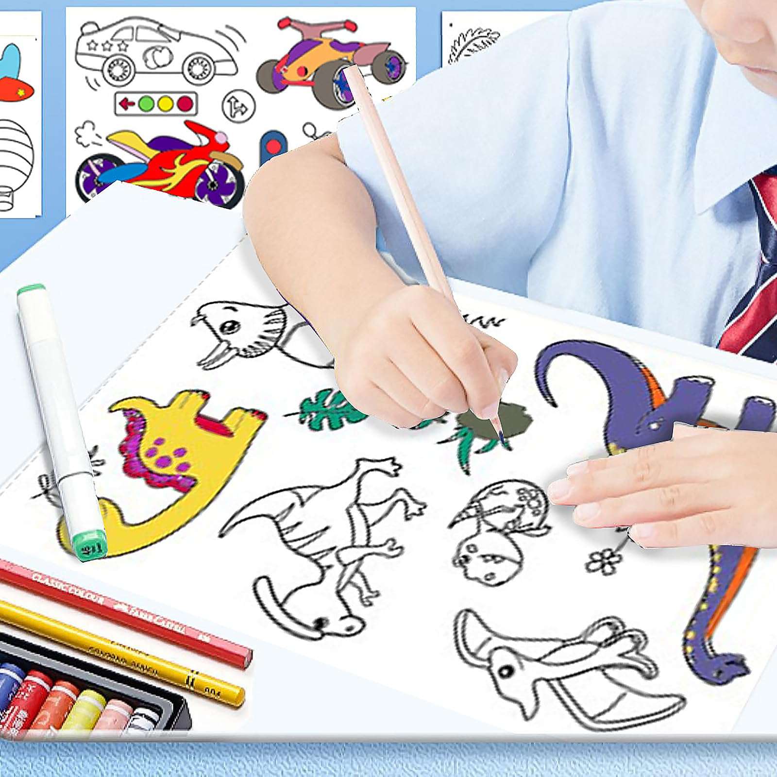 Coloring Poster for Kids Color Drawing, Children's Drawing Roll Self-Adhesive Drawing Scroll, DIY Color Painting Paper Roll Early Educational Toys for Kindergarten Baby Toddlers 10FT (AGE 3+), blue 3