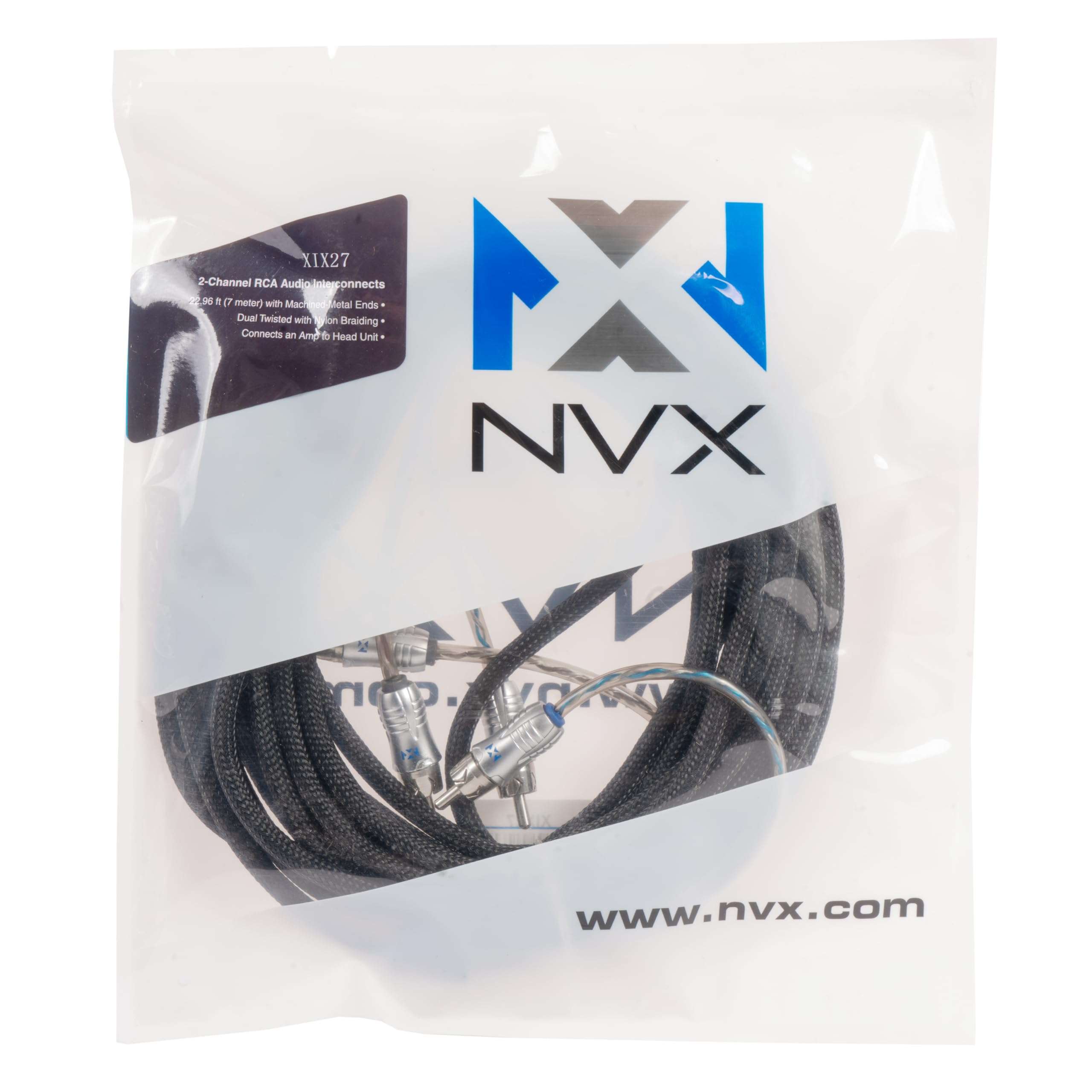 NVX® XIV27 22.97 ft (7 Meter) Oxygen Free Copper 2-Channel Twisted Pair V-Series Car Audio RCA Audio Interconnect Cable with Shielded Noise Reduction and Split-tip Silver-Plated Ends 4
