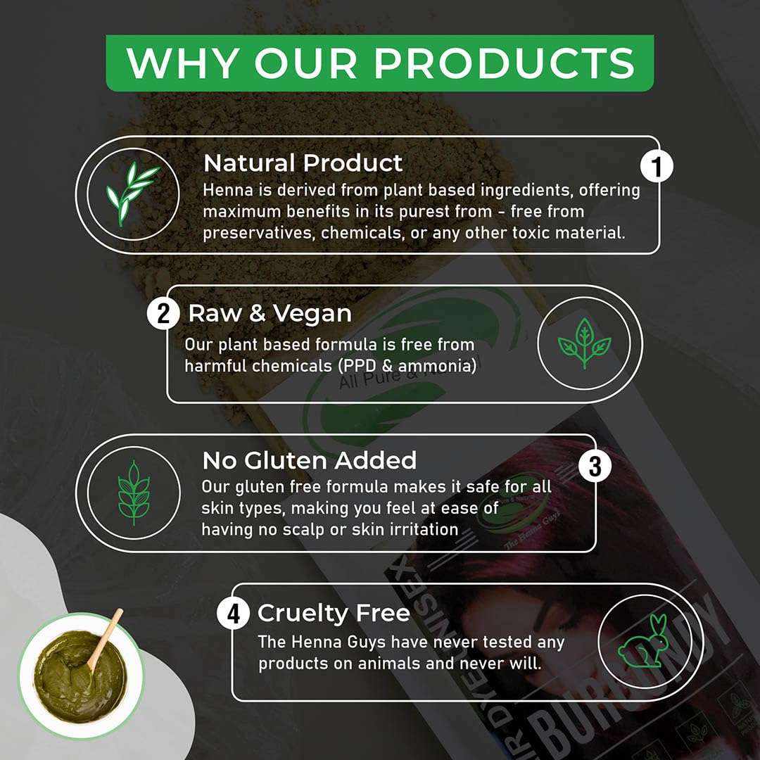 3 Packs Of Burgundy Henna Hair & Beard Color/Dye 100 Grams - Natural Hair Color, Plant-based Hair Dye - The Henna Guys 3