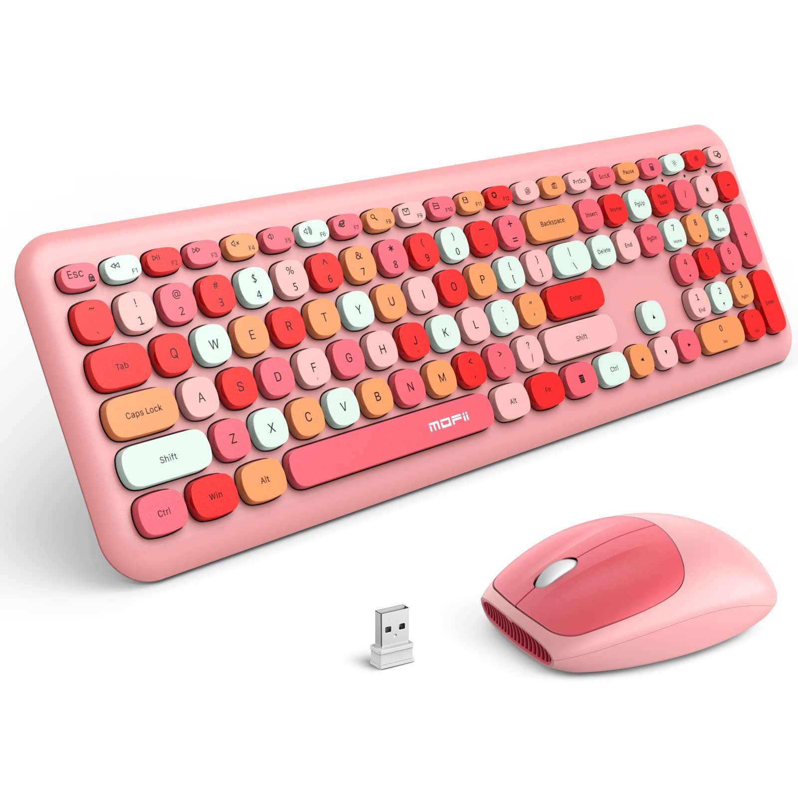 MOFII Wireless Keyboard and Mouse, Ergonomic Full Size Keyboard and Mouse Combo for Mac, Windows 7/8/10, Laptop, Desktop, PC, Computer (Pink Colorful) 1
