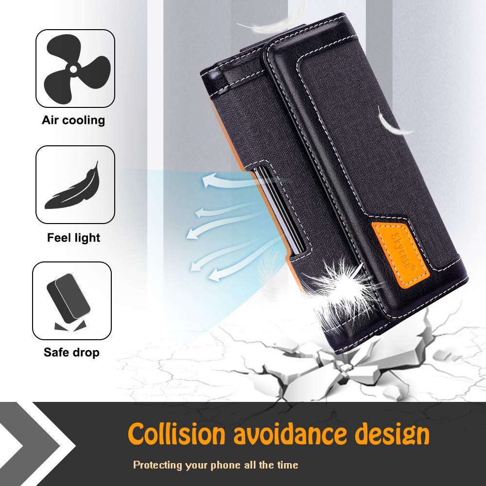 Skycase Holster Case for iPhone 11 Pro Max 6.5,Handmade PU Leather Belt Clip Pouch Wallet Phone Case for iPhone 6 6S 7 8 Galaxy S8 S6 S7 LG g6 Google Pixel 4 Pixel 3 (Fits Up to 6.5" Cellphone) Black 5