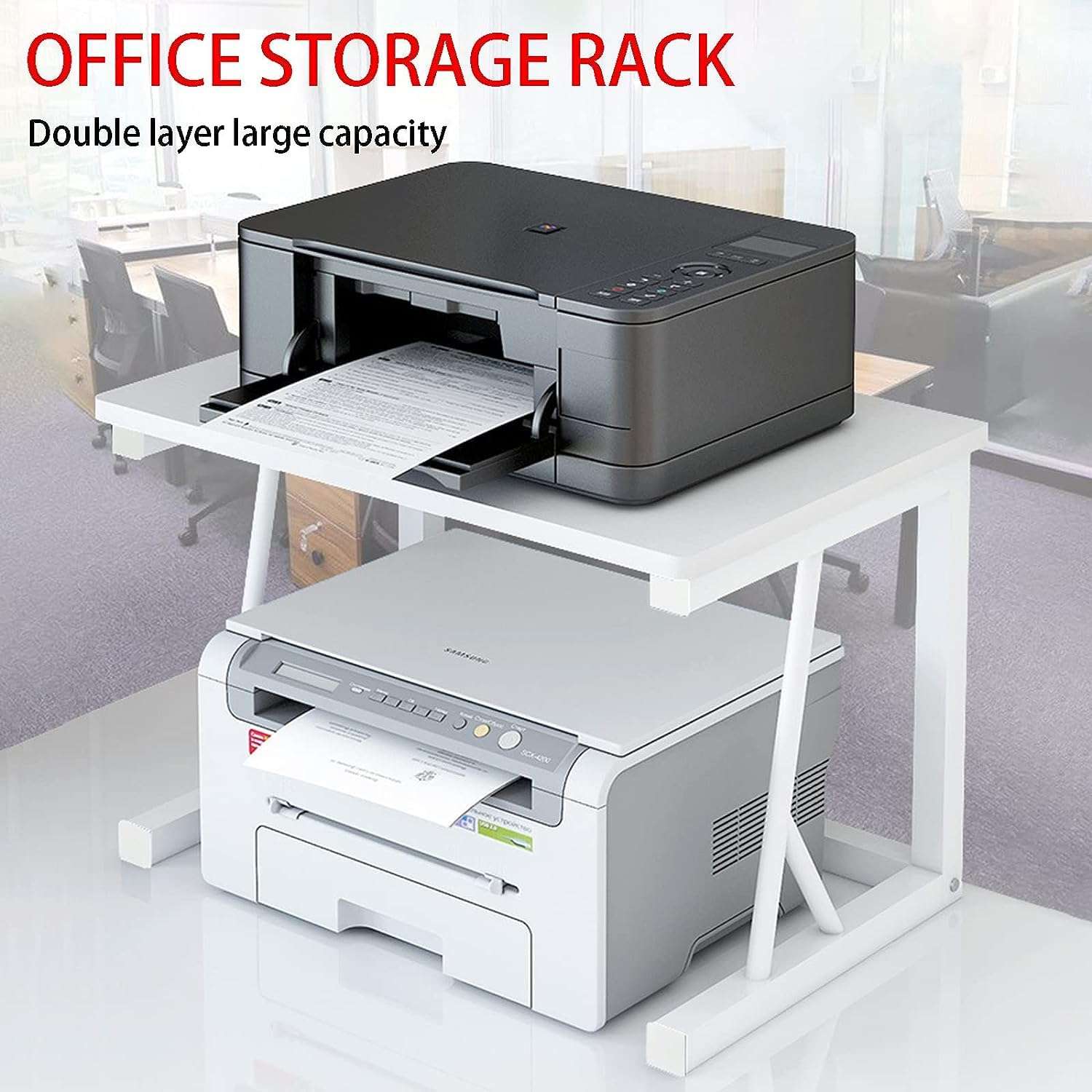 UWEREBFM Printer Stand Printer Stand Printer Desk Stand, Desktop Printer Stand 2 Tier Organizer Shelves, Computer Desktop Countertop Display Shelf Paper Shredder Stand 4