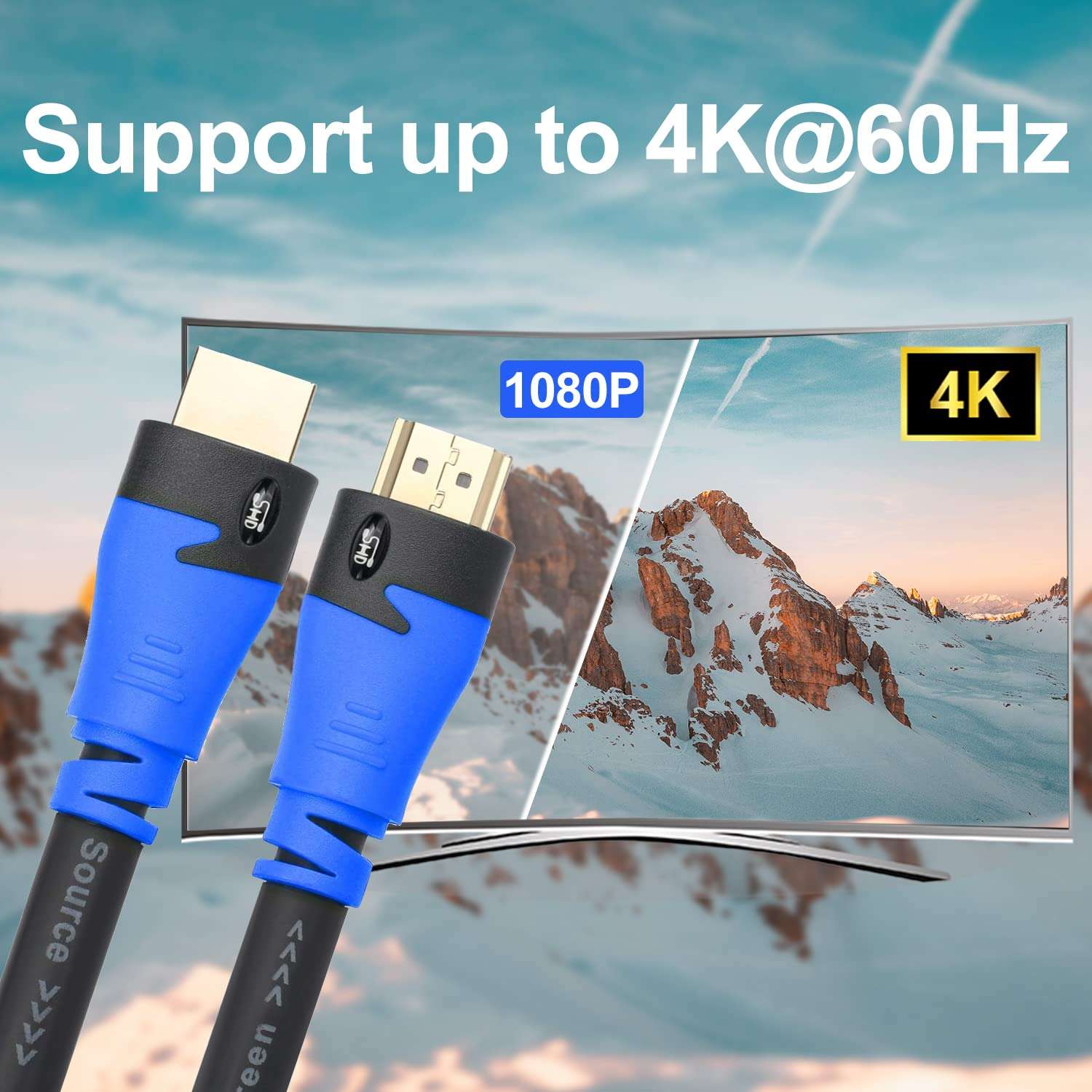 SHD HDMI Cable 100 Feet with Signal Booster 100' HDMI Cord 2.0V Support 4K 3D 1080P for in-Wall Installation CL3 Rated Yellow Color 5