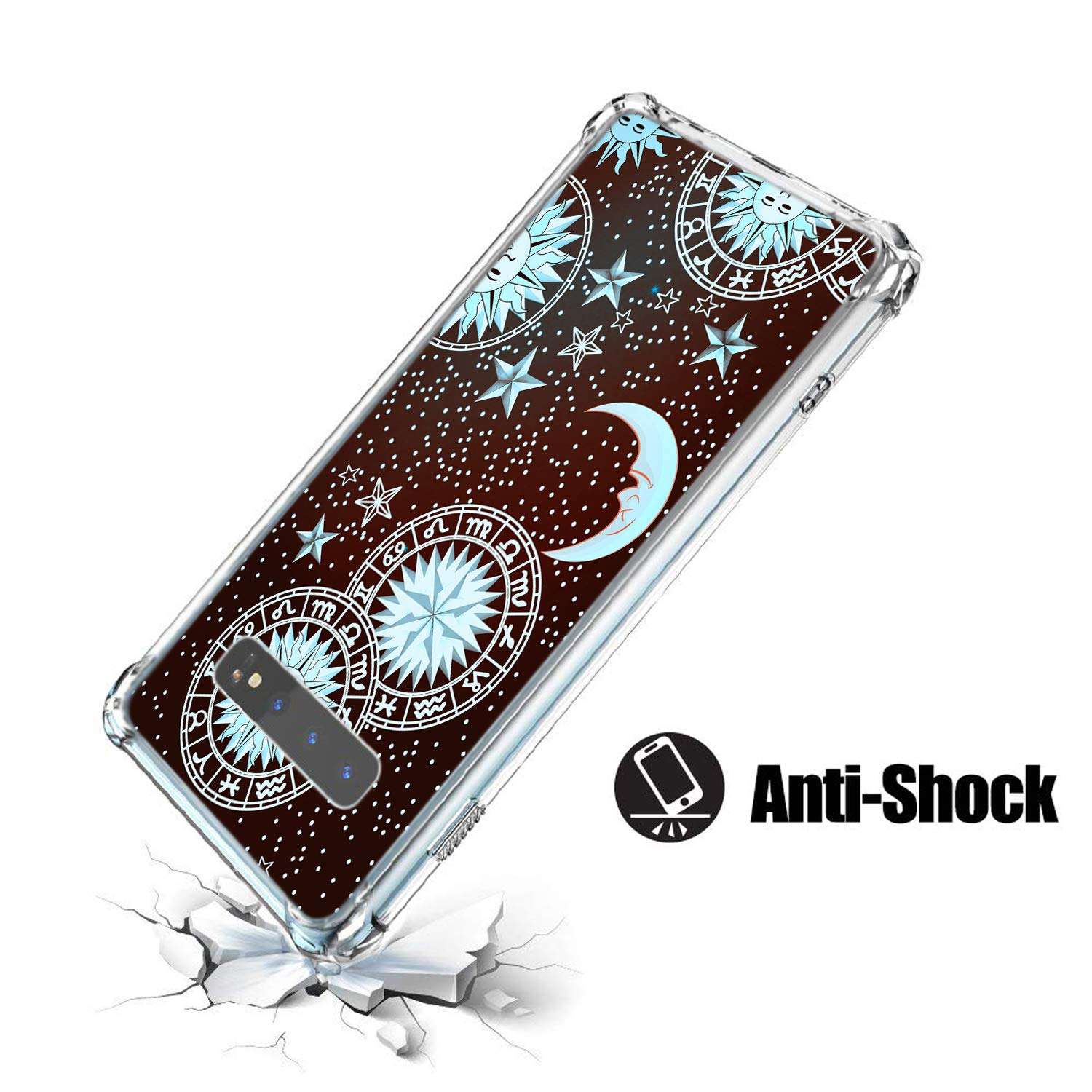 Gifun Hard PC Bumper Shockproof Clear Soft Slim Design Pattern Case for Samsung Galaxy S10 Plus Release 6.4inch - Sun Moon Star on The Galaxy 6