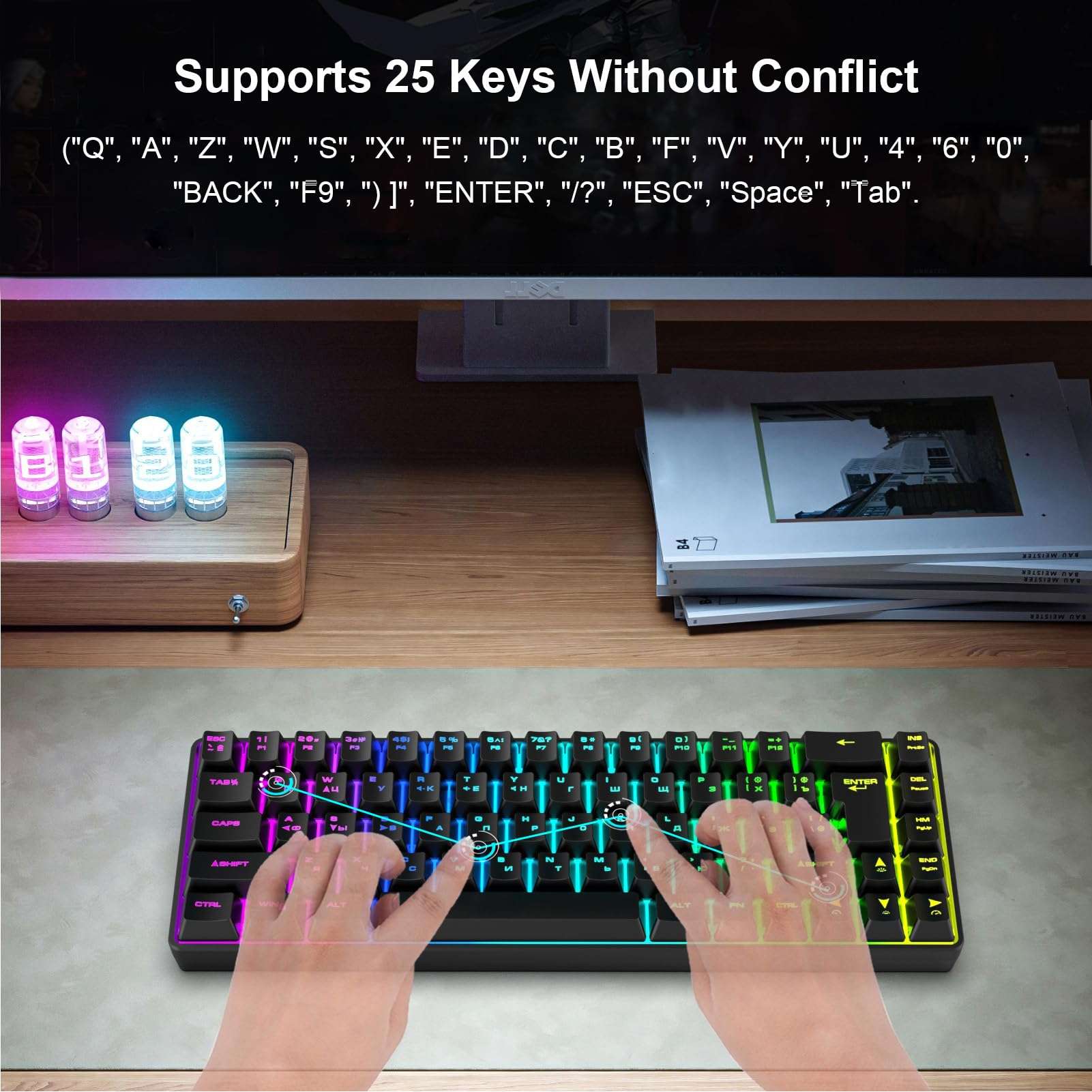 Asixxsix RGB LED Backlit Mechanical Gaming Keyboard with Russian English, 68 Key Ergonomic Wired Mechanical Keyboard for Home and Office Keyboards, Computer Keyboards (Black) 3