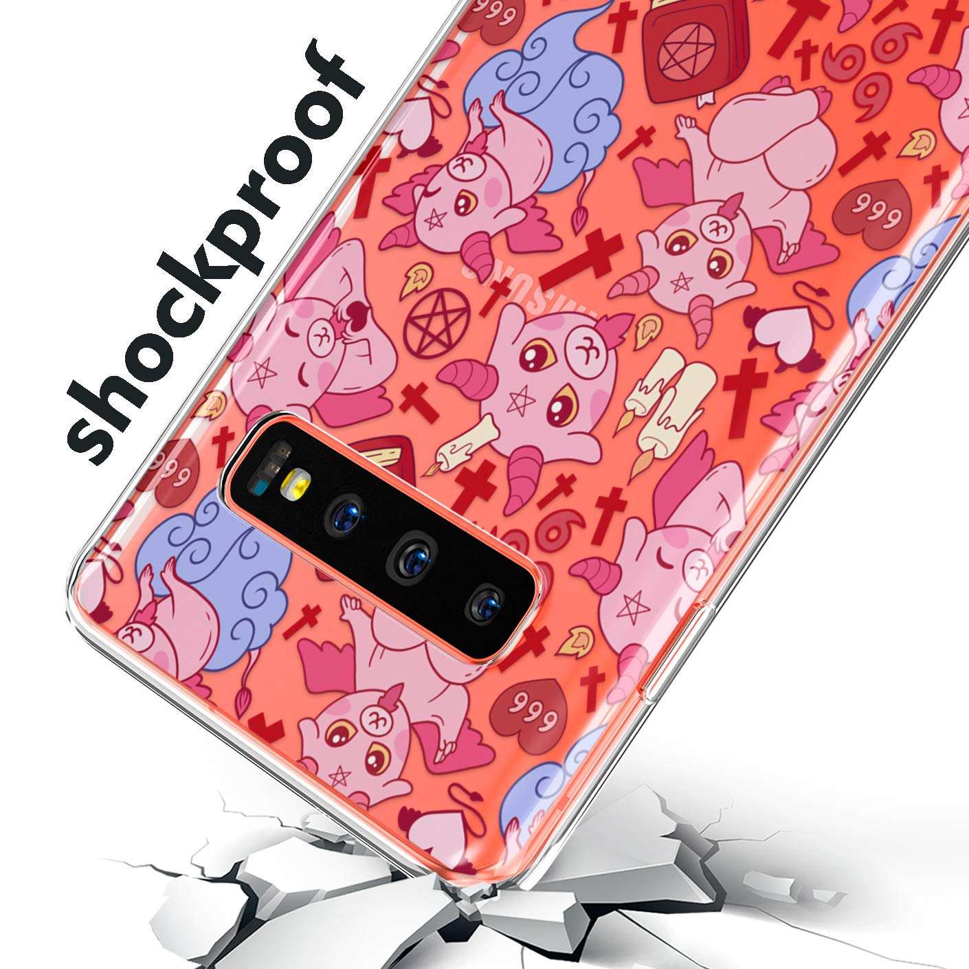 Lexary Altern TPU Case Compatible with Samsung Galaxy A72 A71 5G A70 A51 A50 A20 A11 A01 Occult Print Kawaii Satan Protective Slim Cute Baphomet Silicone Cover Clear Flexible Latin Cross Baby phh354 2