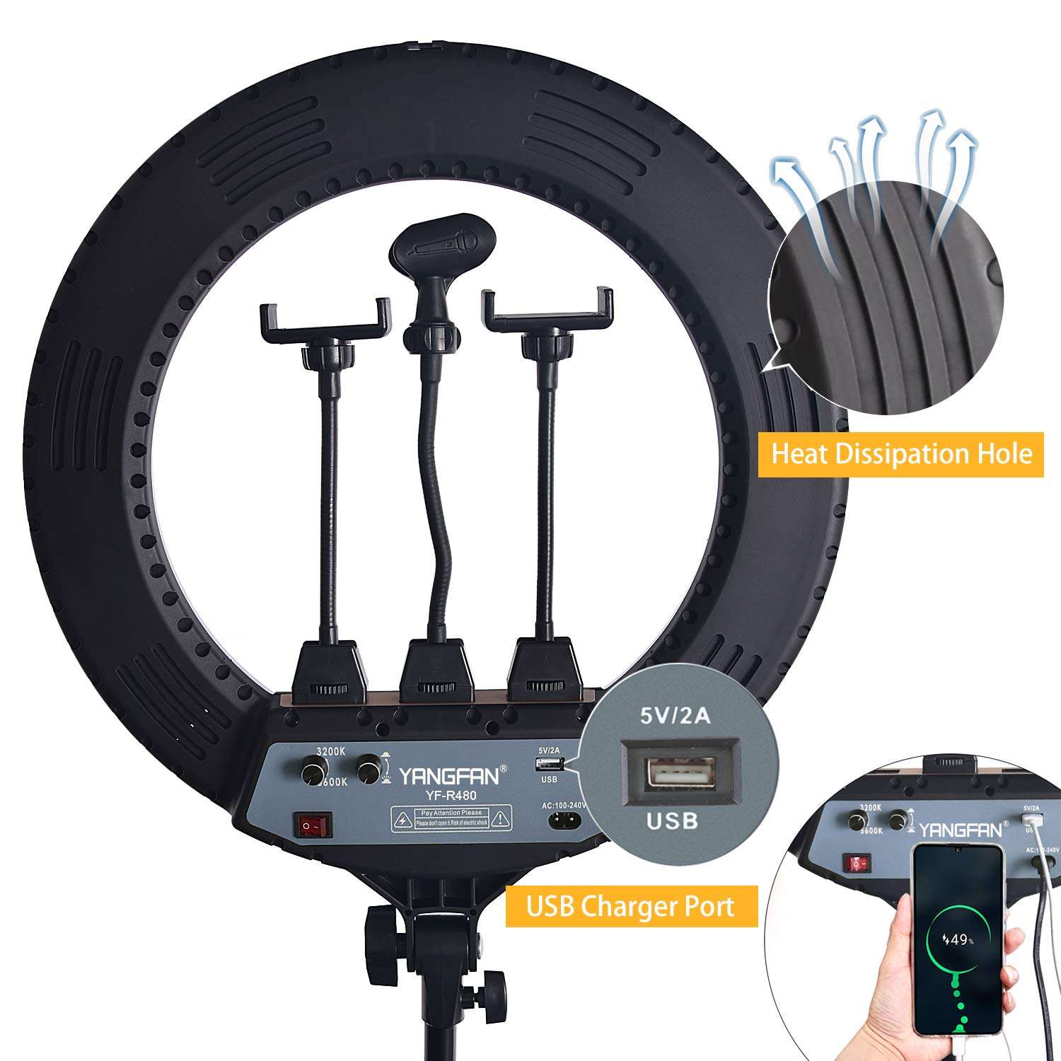 YANGFAN Ring Light Kit:18"/45cm 6500K Dimmable LED Ring Light with Tripod Stand (18" Standard Ring Light Kit) 5