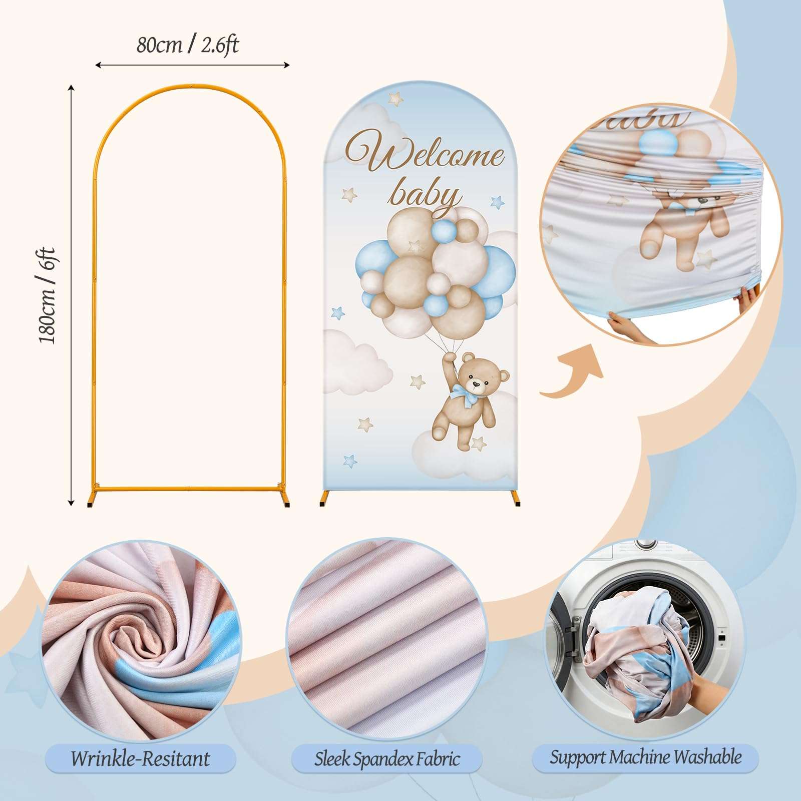 Motionchic 148 Pcs Bear Baby Shower Decorations Balloon Metal Arch Backdrop Stand and Cover Set Decor Dusty Blue and Brown Balloon Arch Kits Bear Baby Shower Gender Reveal Birthday Party Decorations 4