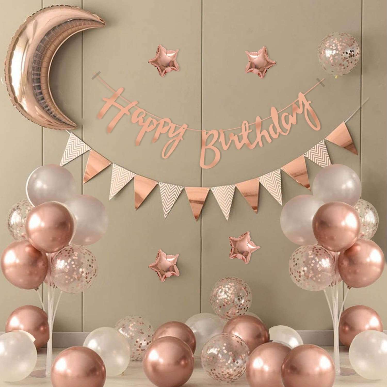 Party Propz Birthday Decoration Kit for Girls – 42 Pcs Rose Gold Birthday Decoration Kit with Foil Balloons, Happy Birthday Banner & Rose Gold Balloons for Decoration (Latex, Cardstock, Foil) 1
