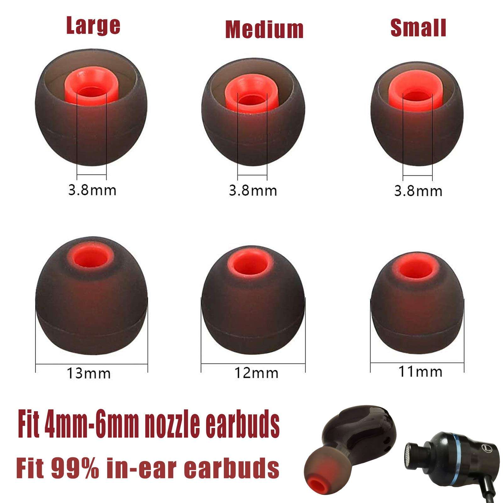 Earbuds Replacement Tips Soft Silicone Earbud Locks Sport Grips Earphones Stabilizer Fins Wings Tips for in-Ear and Ear Canal Earbuds (2Black-M) 4