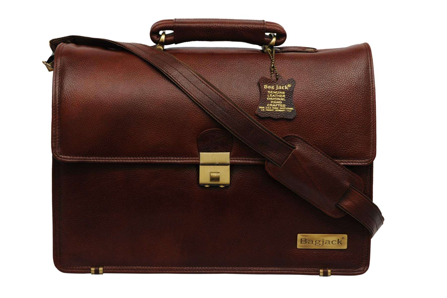 BAG JACK Andromedae Genuine Leather Laptop Upto 17 Inches Macbook Pro Briefcase Men Office Travelling Documents Storage Carry On Handle Shoulder Strap Suitcase