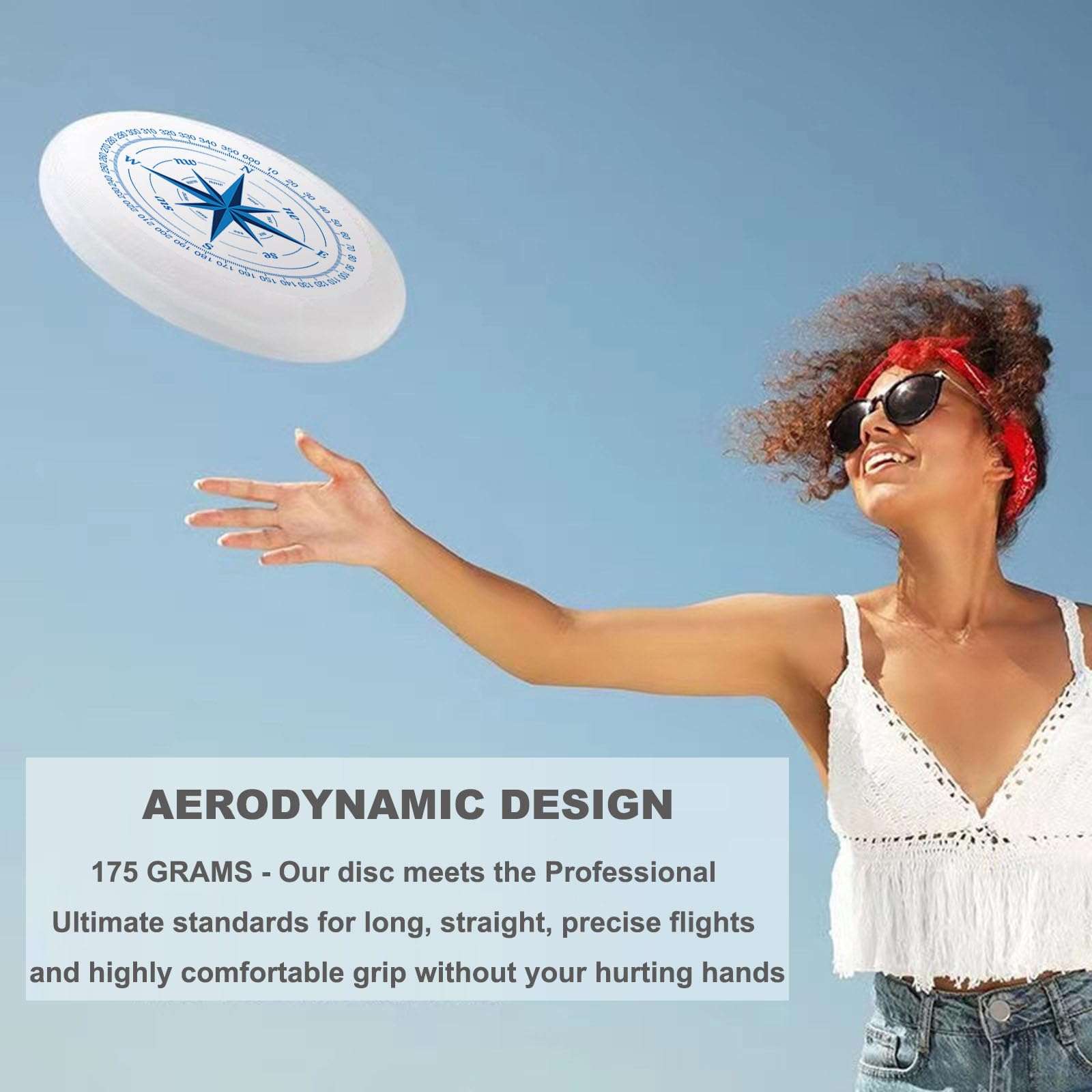 Uanvaha Compass Flying Disc Navy Blue Wind Rose Ultimate Sport Disc 175g for Competitions, Team Game Exercise Outdoor Activity 6