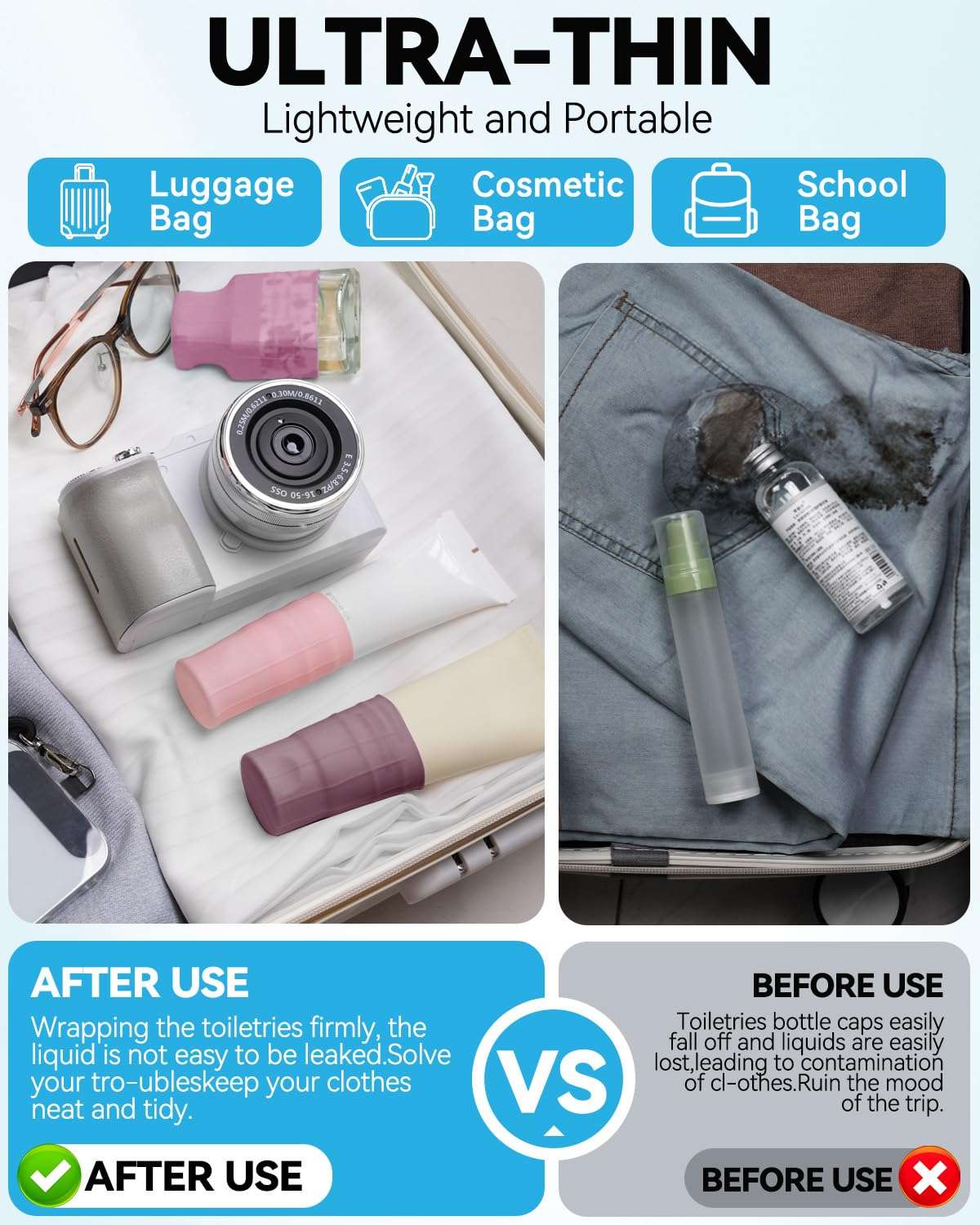 16 Pack Silicone Bottle Cover,Travel Essential for Women Men,Cruise Ship Essential 2025,Beach Vacation EssentialsTravel Size Toiletries,Airplane Travels Accessories Elastic Sleeves for Leak Proofing 4