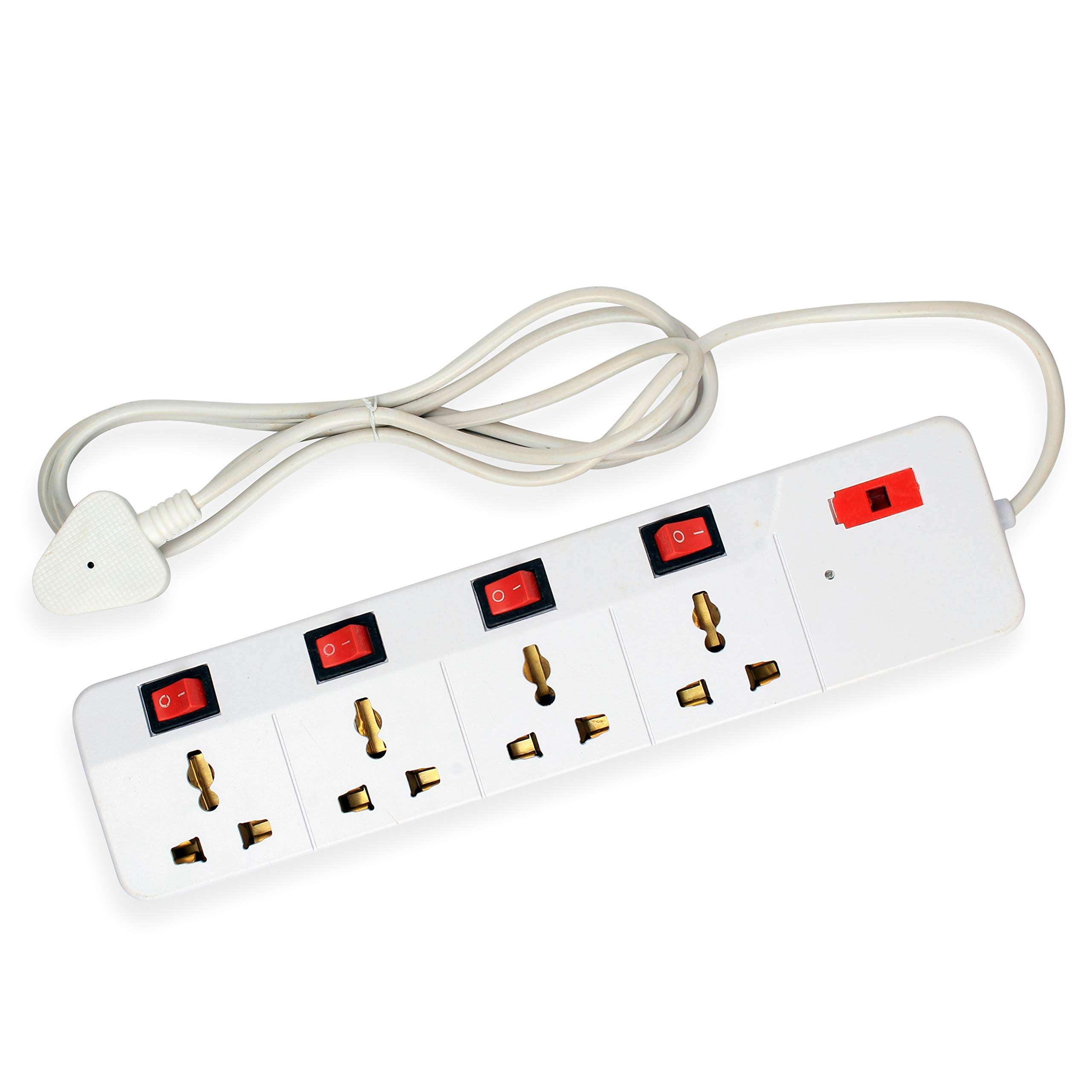 Elegant Casa Extension Board Box with 4 Universal Sockets 4 Individual Switches, Universal Cord with 4 Pinpoints, Copper and Led Indicator, Multi-Plug Power Strip 240 Volts 6 Amp 11 Feet Wire