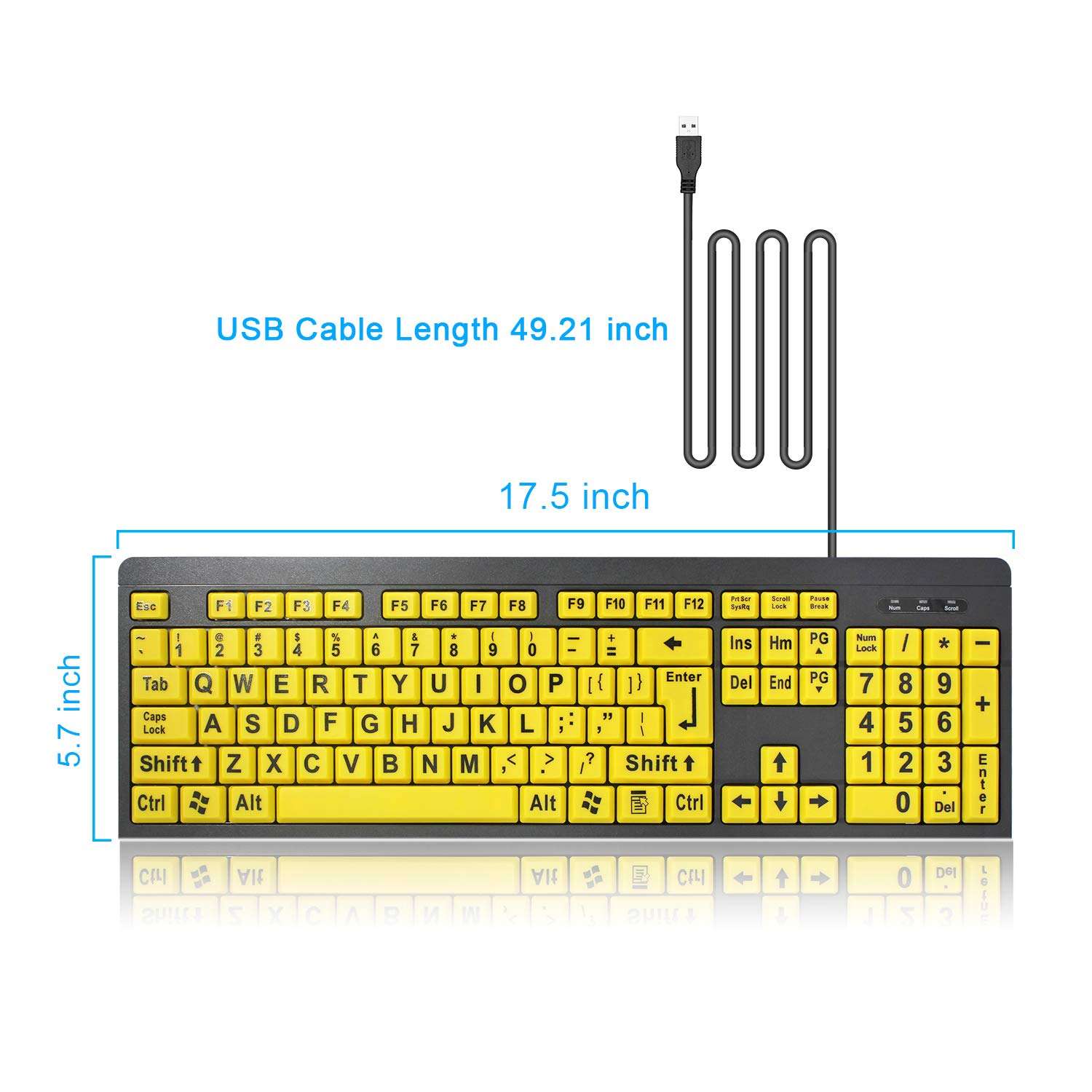 XDL-POWER Large Print Computer Keyboard,Wired USB Keyboard High Contrast Big Print Letter with Yellow Keys High Contrast Yellow Keyboard Makes Type Easy 4