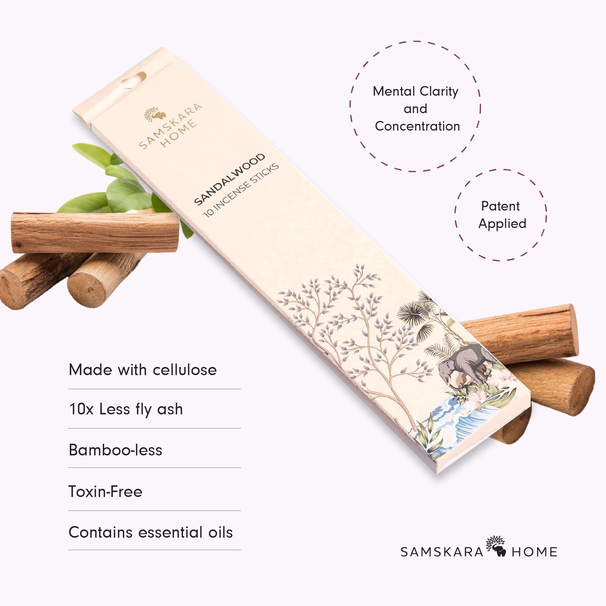 Samskara Sandalwood Agarbatti Combo Pack (Box of 10) |Temple Pooja Agarbatti | Eco Friendly Incense | Highly Scented Indian Incense Sticks|100% Organic - (100pcs/Pack of 10) 5