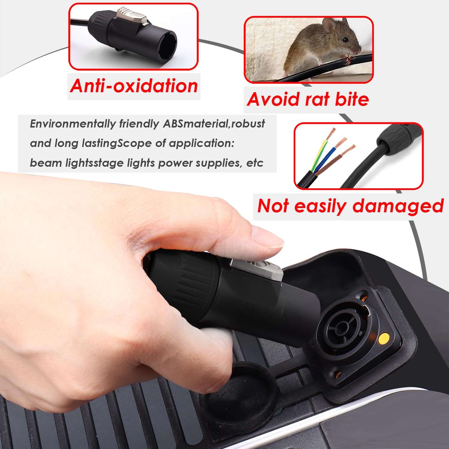 Kakabubble Waterproof Locking Female PowerCon 20A IP65 Outdoor Protection Chassis Connectors, Heavy-Duty UV-Resistant, Pack of 4 (Plug) 4