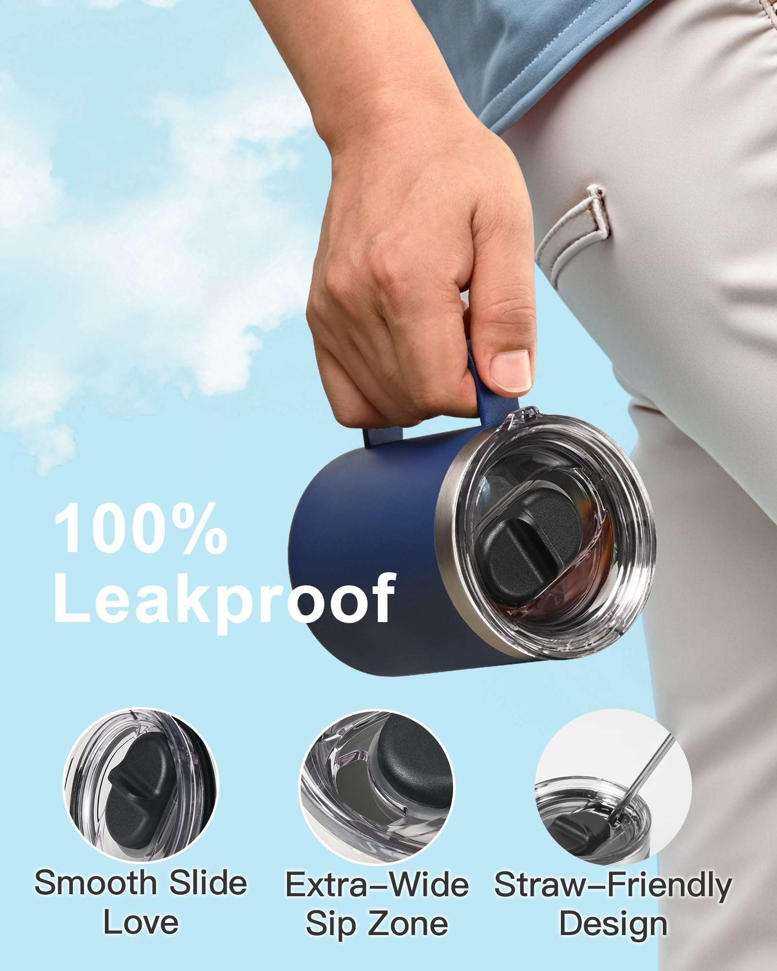 RAYMYLO Insulated Water Bottle 64oz (Navy Blue) + Insulated Coffee Mug 12oz (Navy Blue) 5