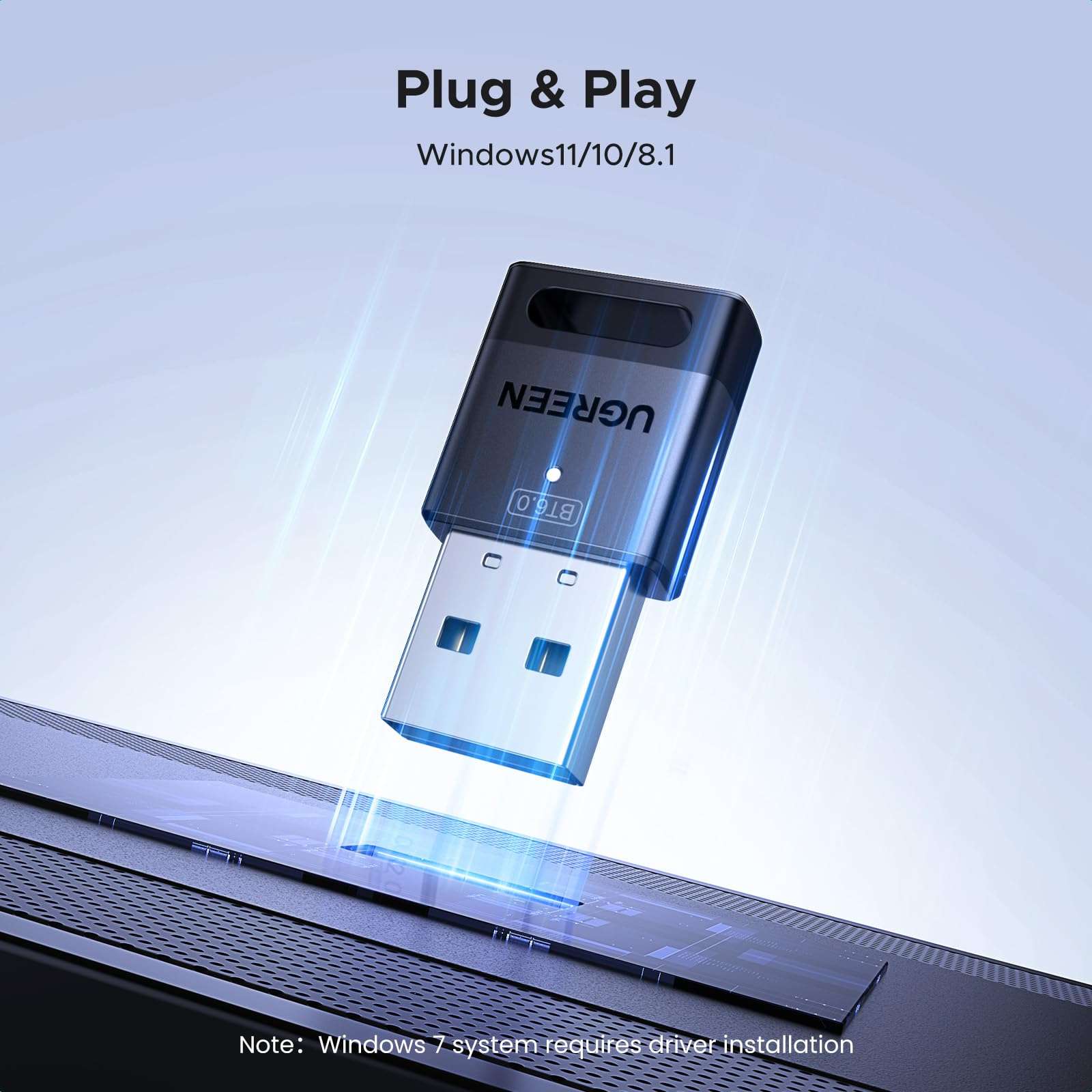 UGREEN USB Bluetooth Adapter for PC, Bluetooth 6.0 Dongle Receiver EDR & BLE, Plug & Play for Windows 11/10/8.1, for Headphone/Keyboard/Mouse/Speakers/Printer 4