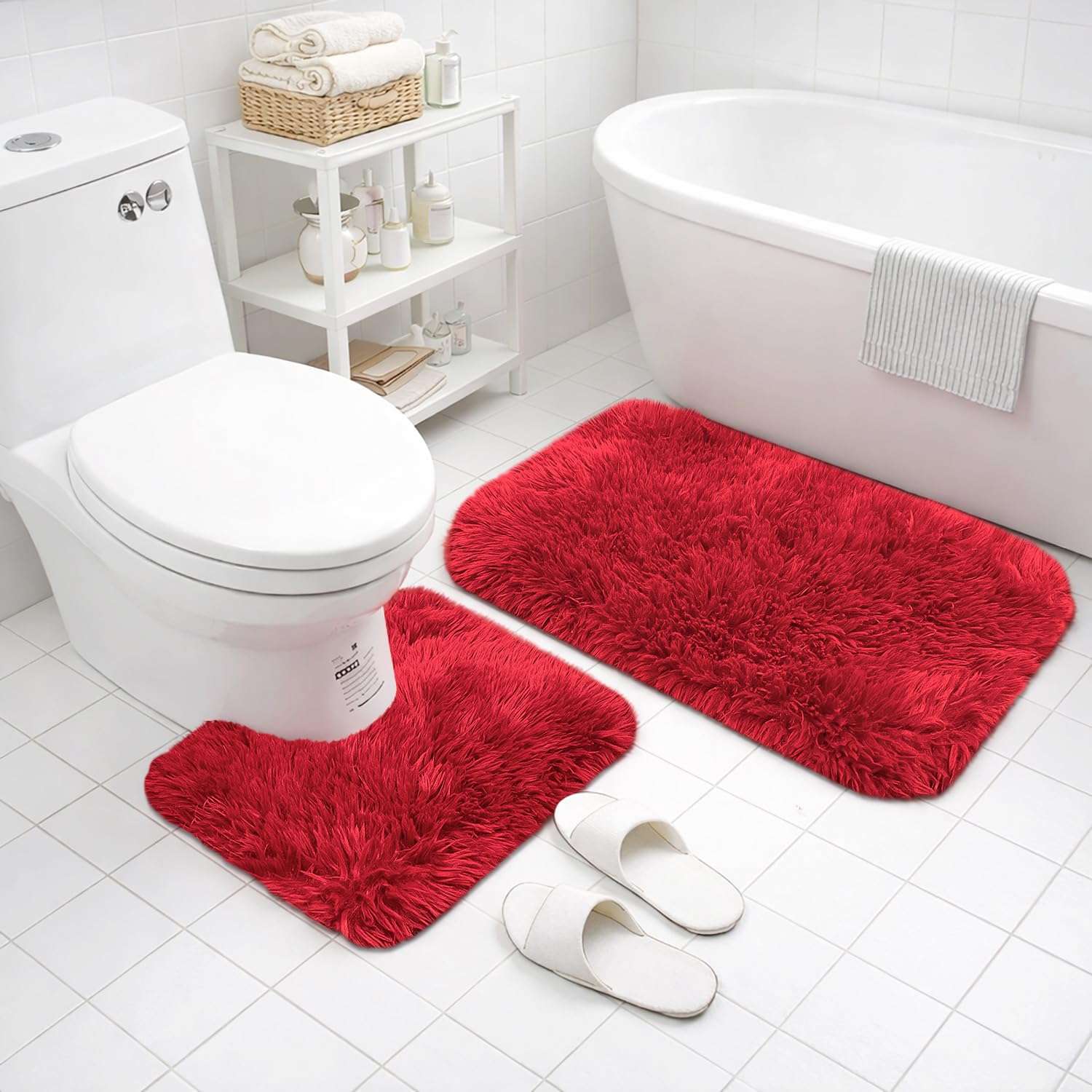 LUXE HOME INTERNATIONAL Marino Fur Contour Bath Mat – Washable, Anti Skid, Water Absorbent Contour Mats for Bathroom, Toilet, Wash Basin & Bathroom Contour Mat Set of 2(Maroon 40x60 cm & 40x45) 5