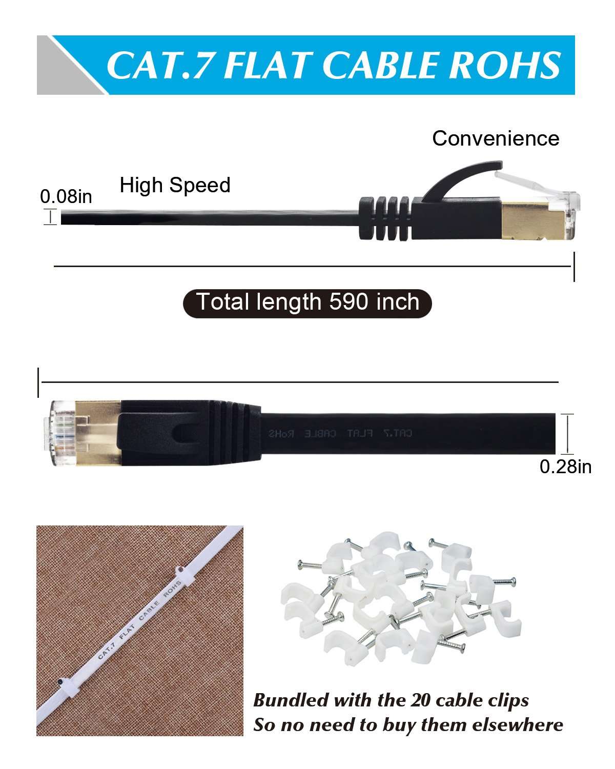 MATEIN Cat7 Ethernet Cable, 50 Ft Network Cable Compatible with Xbox PS4, High Speed Flat Internet Cord Compatible with Clips Rj45 Connector Computer LAN Wire, Ethernet Switch, Router, Coupler 2