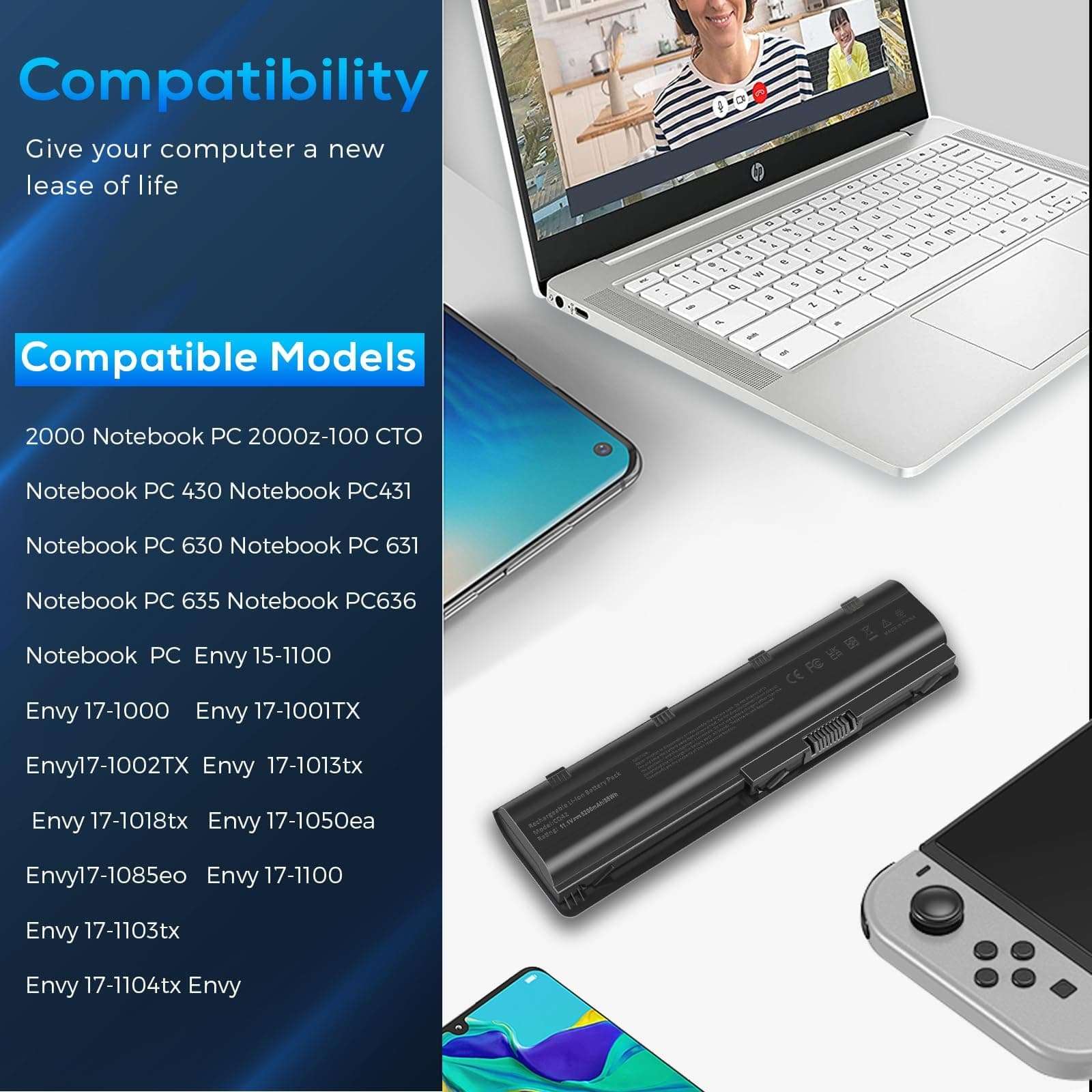 TREE.NB AC Doctor INC 593553-001 MU06 Laptop Battery for HP CQ32 CQ42 CQ43 CQ56 CQ56Z CQ57 CQ62 CQ62Z CQ72 CQ630 Notebook PC 5