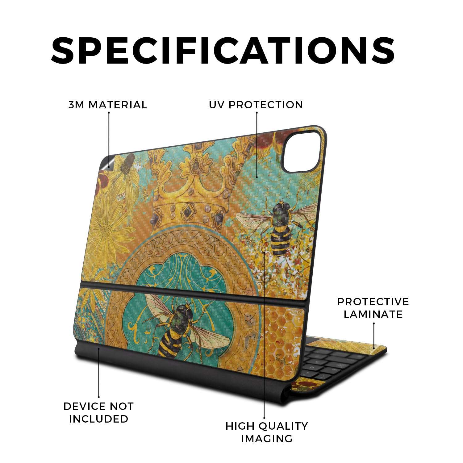 Carbon Fiber Skin Compatible with Apple Magic Keyboard for iPad Pro 13‑inch (M4) 2024 - Bee Queen - Premium 3M Vinyl Protective Wrap Decal Cover - Easy to Apply | Crafted in The USA by MightySkins 3