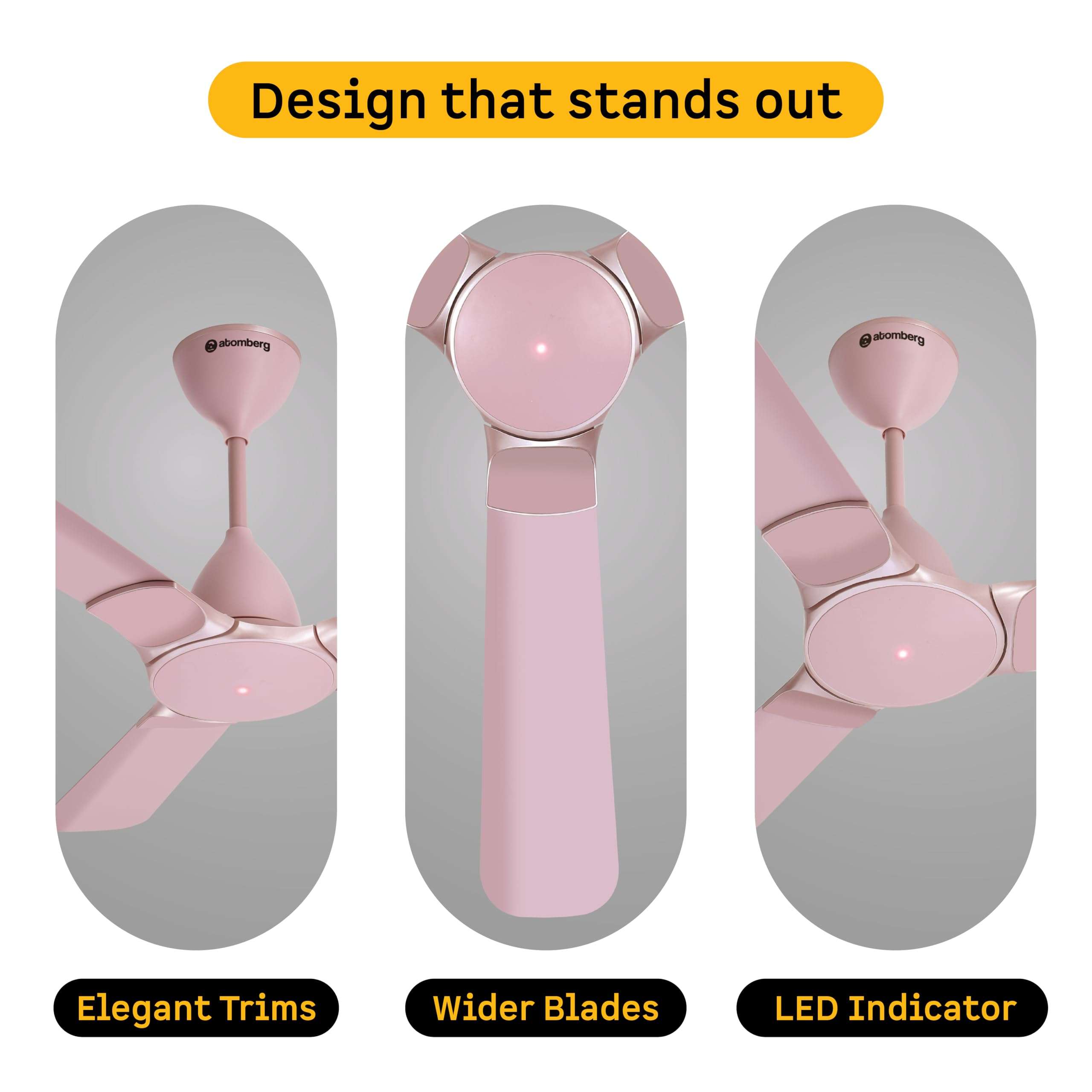 atomberg Erica Nuvo 1200mm BLDC Ceiling Fan with Remote | Award Winning Designer Fan | BEE 5 star | High Air Delivery | Low noise operation | Elegant Trims | 3 Year Warranty | Lotus Pink 3